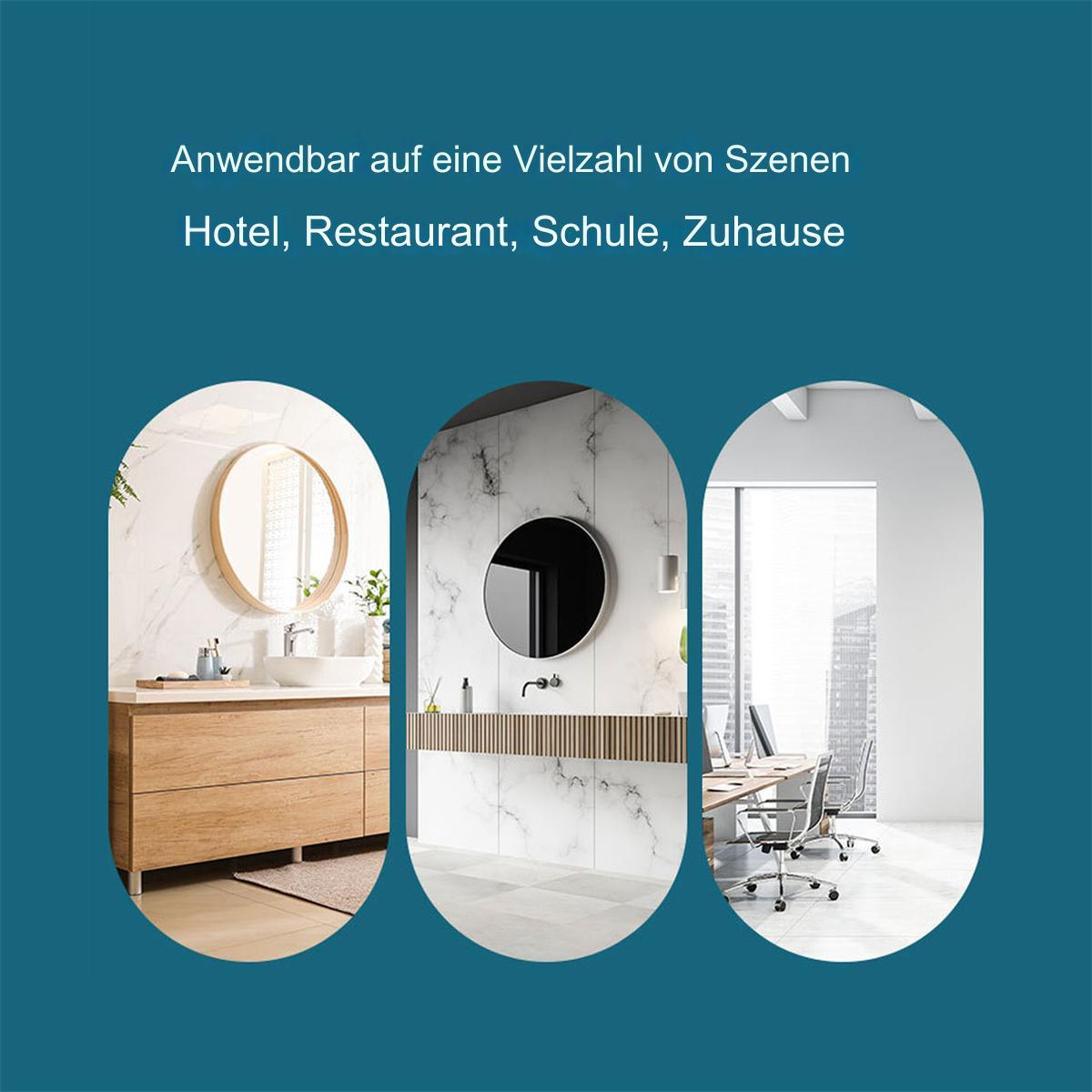 Drei Bilder von Innenarchitektur. Ein Badezimmer, eine moderne Marmorwand und ein Büro.