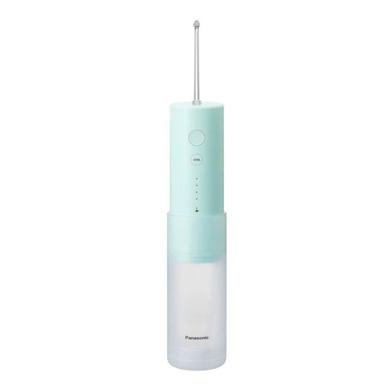 Ein mintgrüner tragbarer Wasserflosser. Er hat einen Wassertank und einen Ein-/Ausschalter.