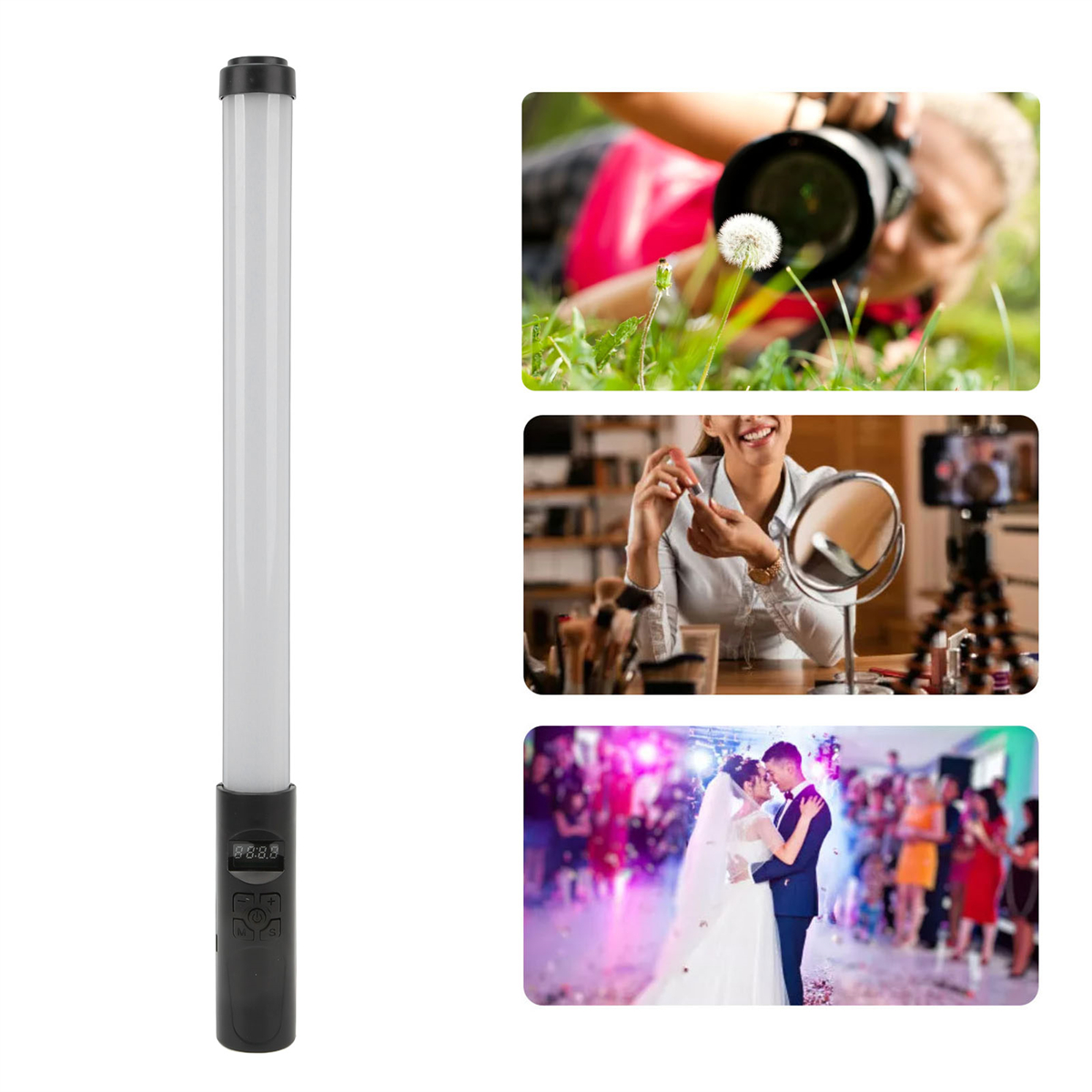 LED-Leuchtstab mit mehreren Szenen: Mädchen mit Make-up, Hochzeit, Natur.