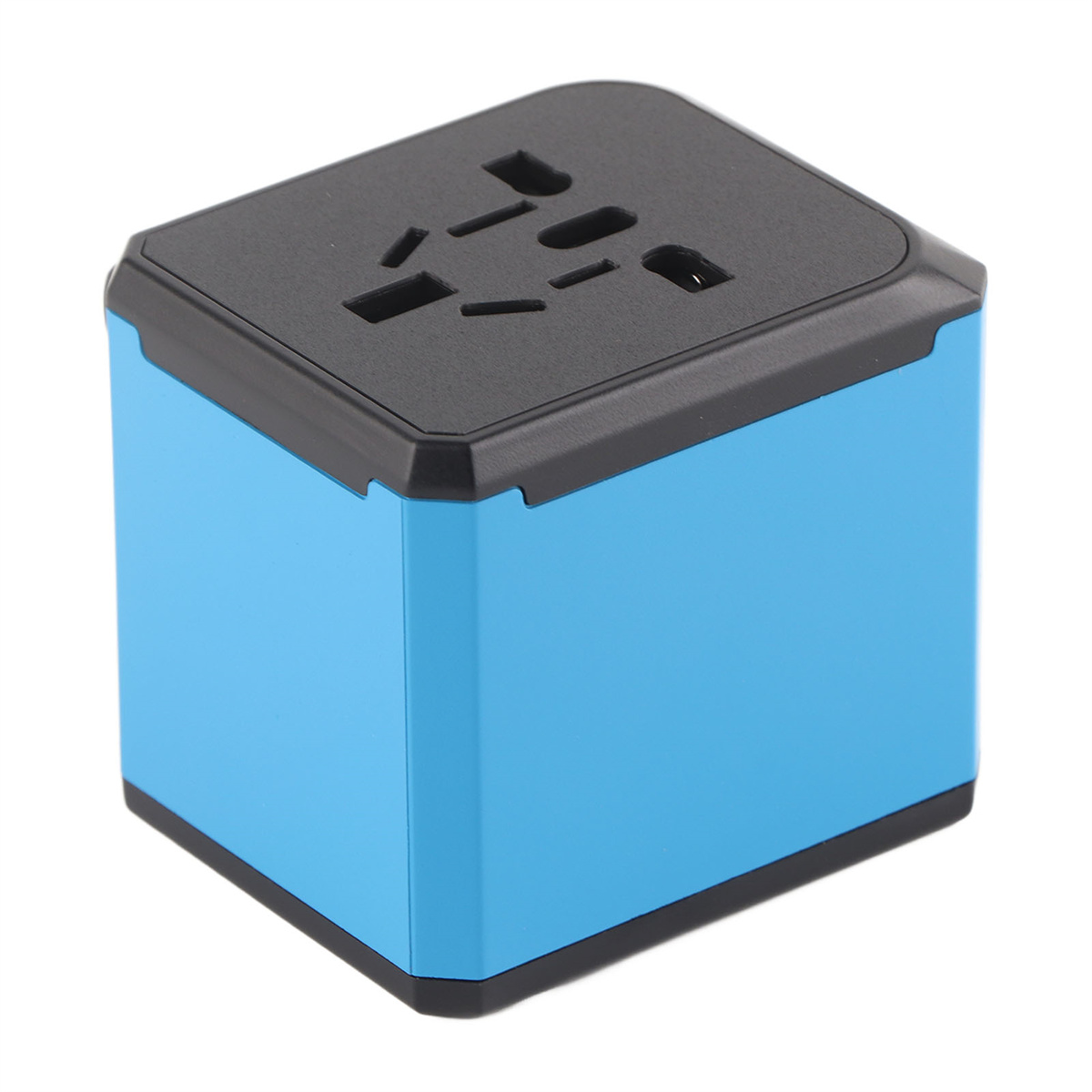 Blauer und schwarzer Würfeladapter.