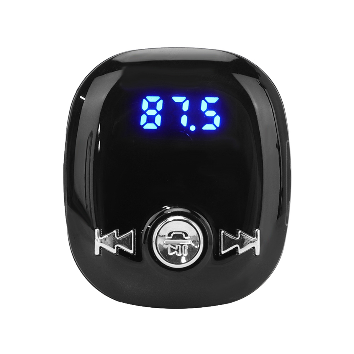 Ein schwarzer Bluetooth-Empfänger für Autos zeigt '87.5' an und hat Steuertasten.