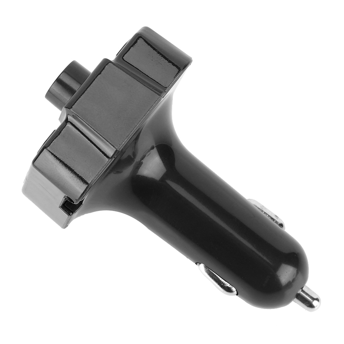 Schwarzer Auto-Ladegerät-Adapter mit USB-Anschluss, isoliert auf weißem Grund.