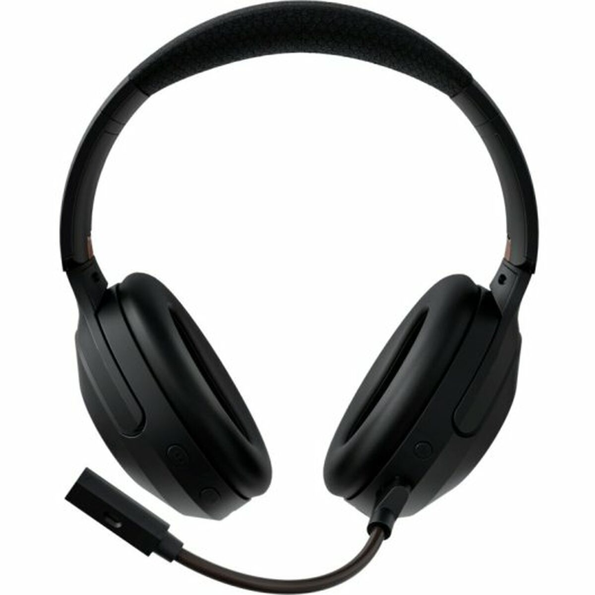 Cuffie over-ear nere con microfono, su sfondo bianco.