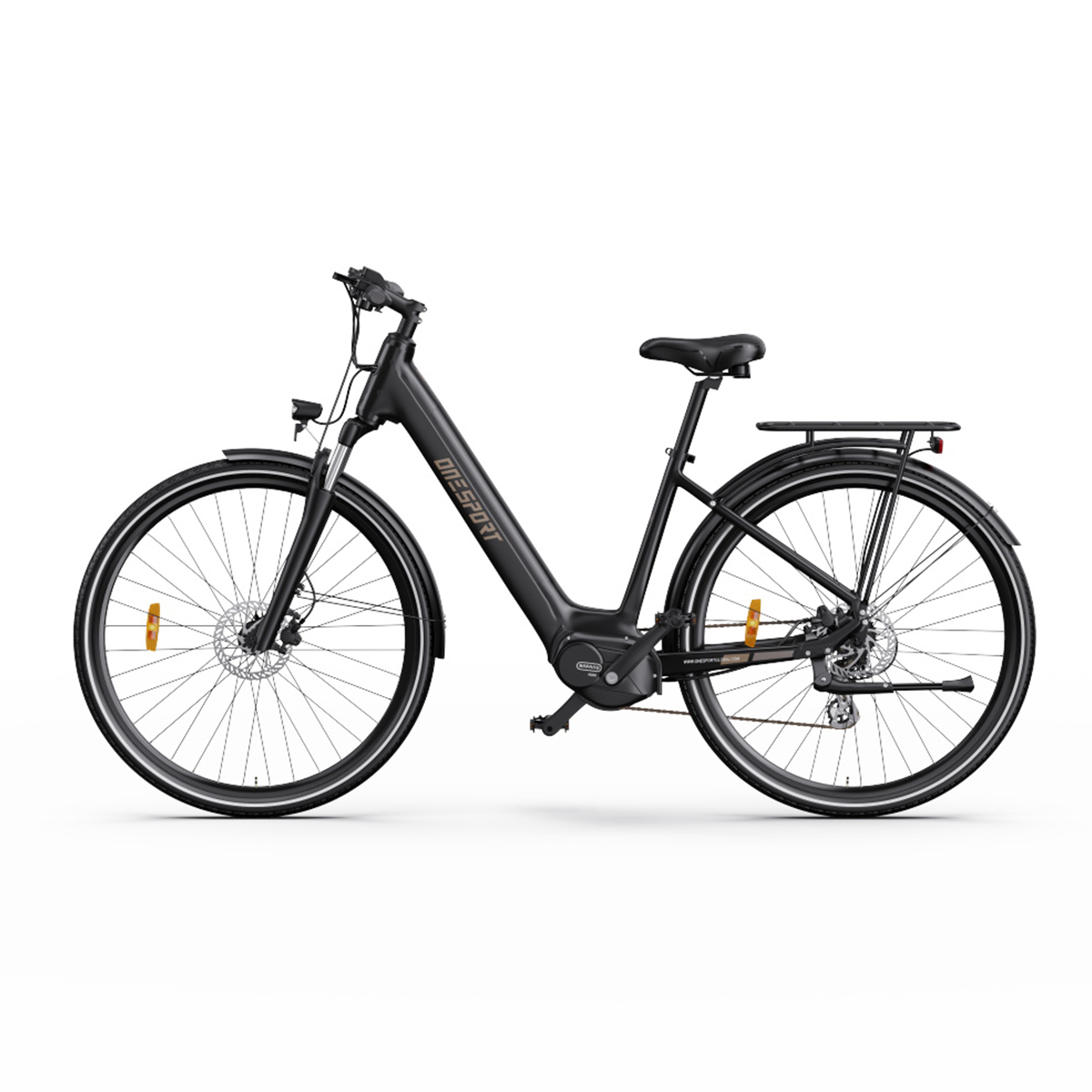 Bicicletta nera con sella, manubrio e ruote nere. Sfondo bianco.