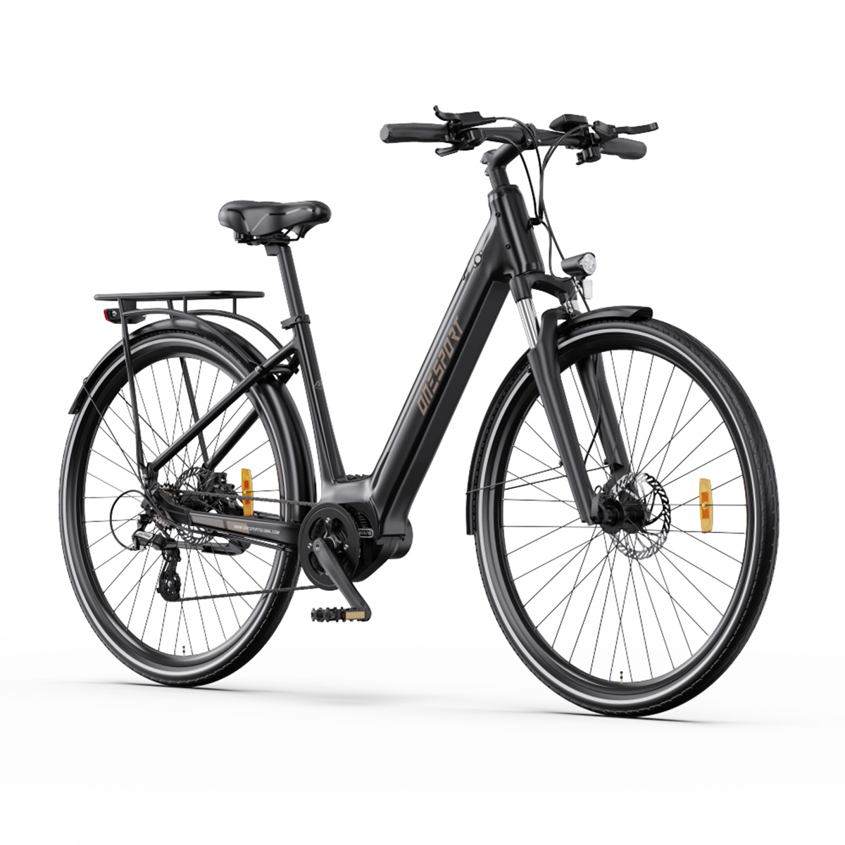 Bicicletta nera con telaio nero. Su sfondo bianco.