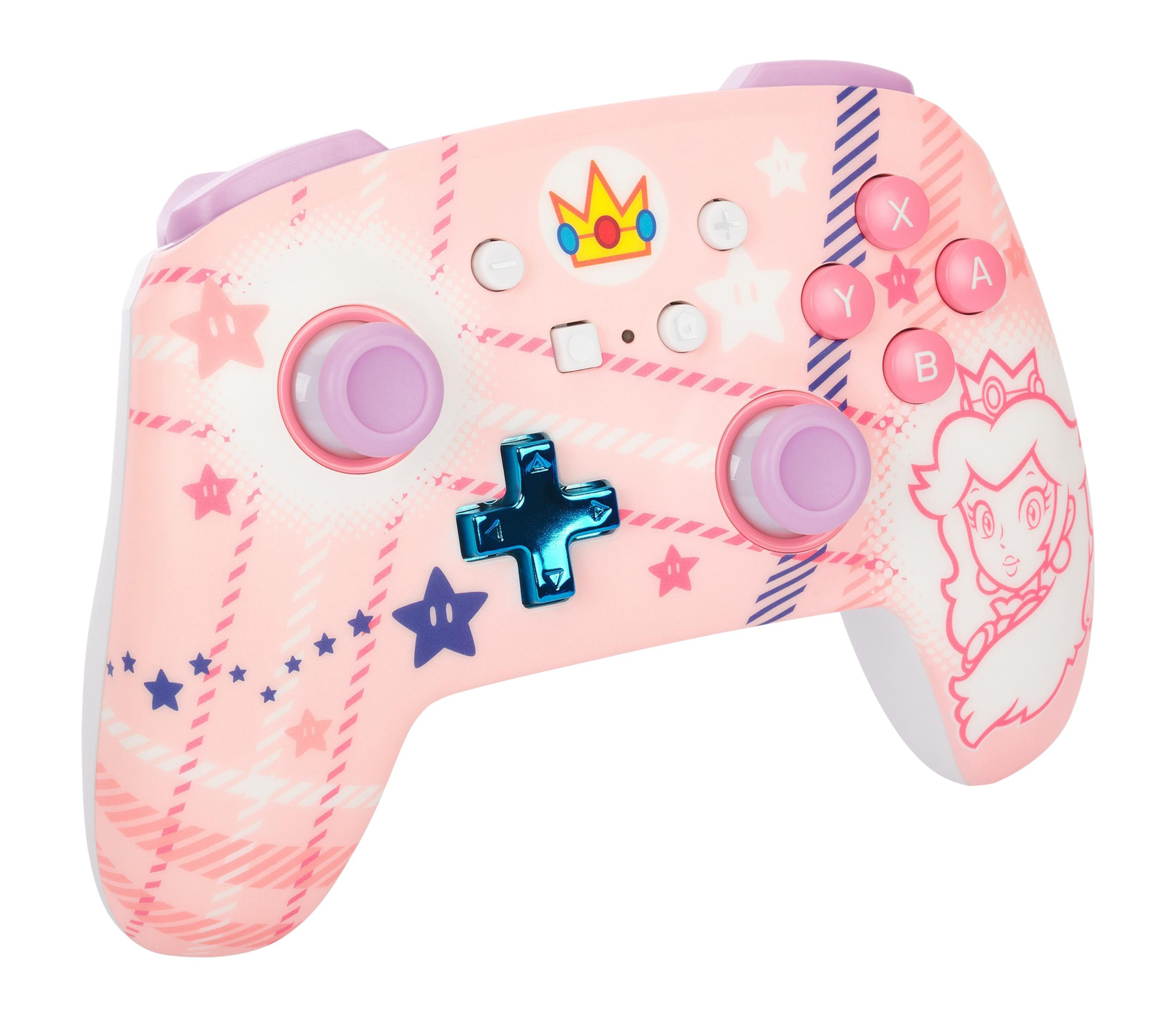 Rosa-weißer Nintendo Switch Controller mit Prinzessin Peach Design.