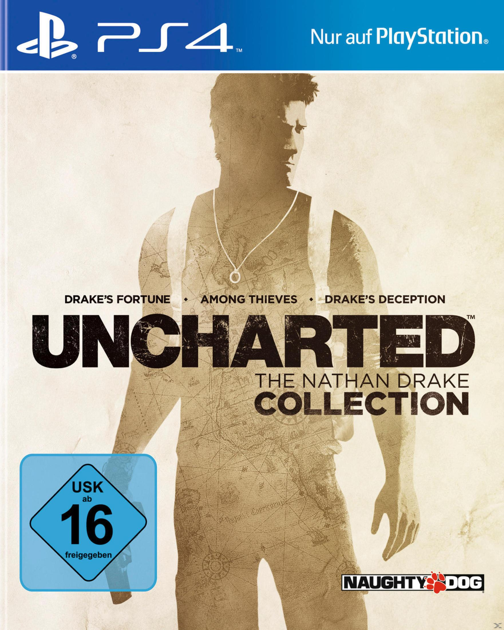 Spielcover von Uncharted: The Nathan Drake Collection, eine Männersilhouette steht im Zentrum.