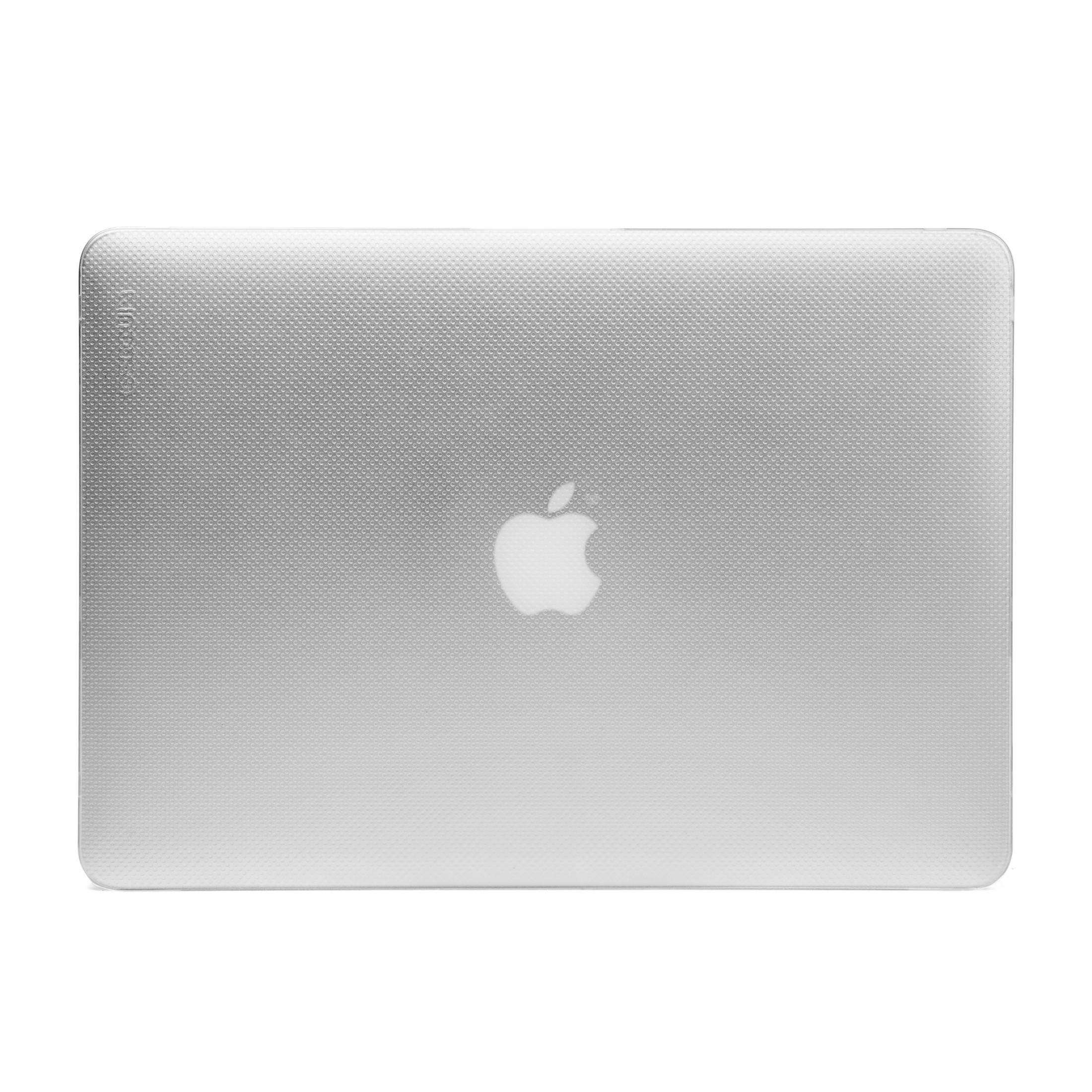 Die Rückseite eines silbernen Laptops mit Apple-Logo auf strukturierter Oberfläche.