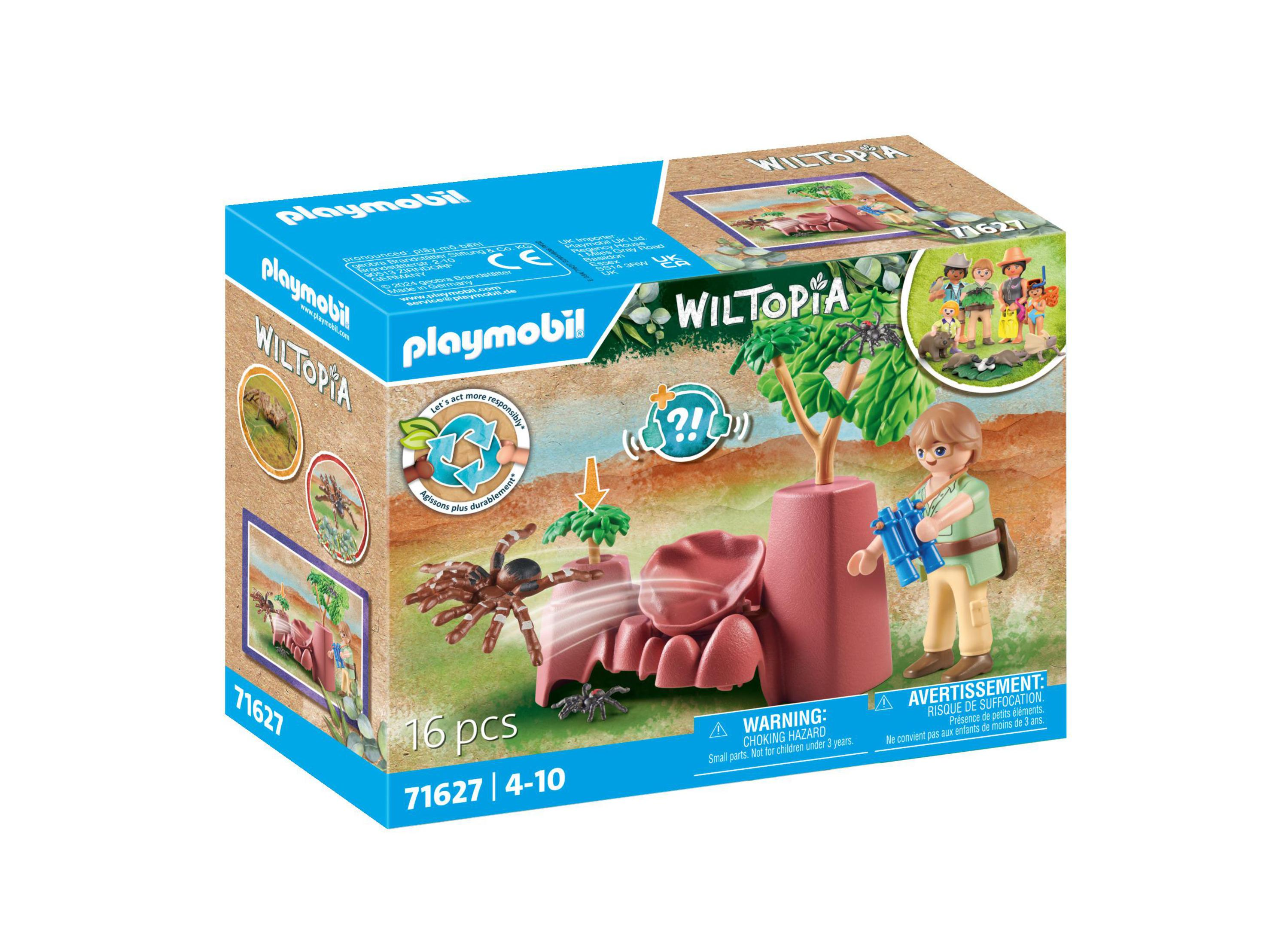 Set scatola Playmobil Wiltopia con personaggi, un ragno ed elementi scena.
