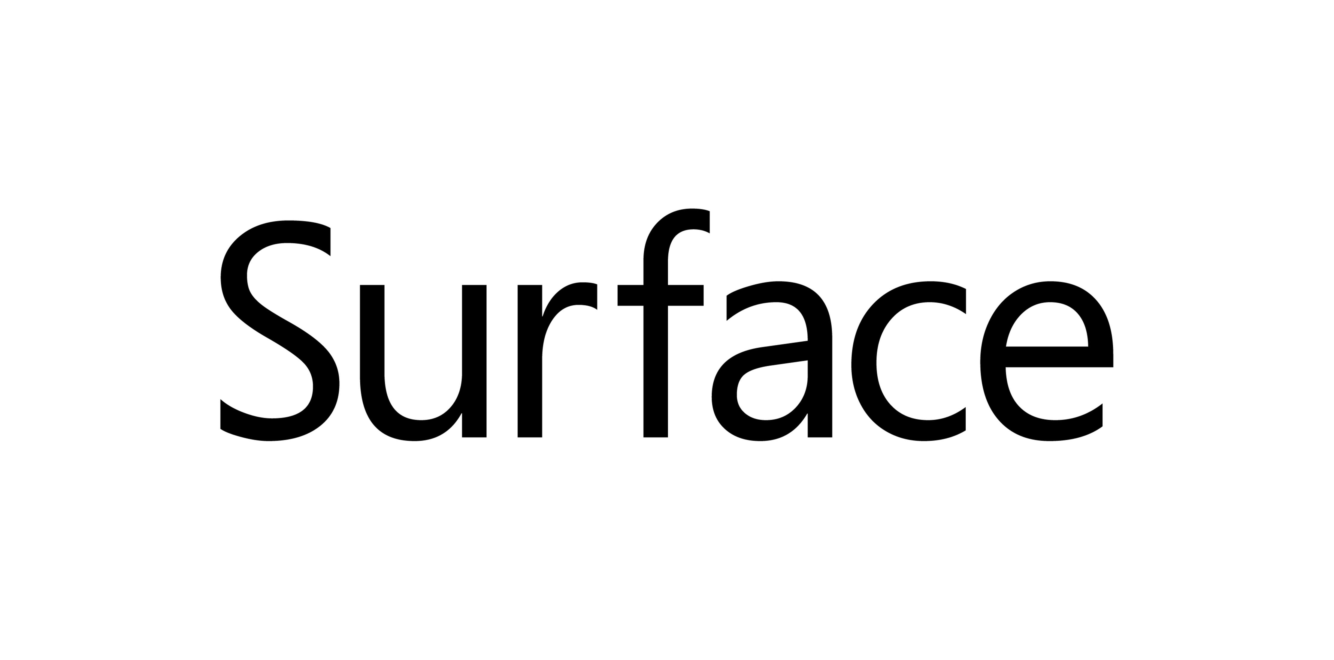 Das Wort Surface in Schwarz, Klartext, zentriert auf weißem Hintergrund.