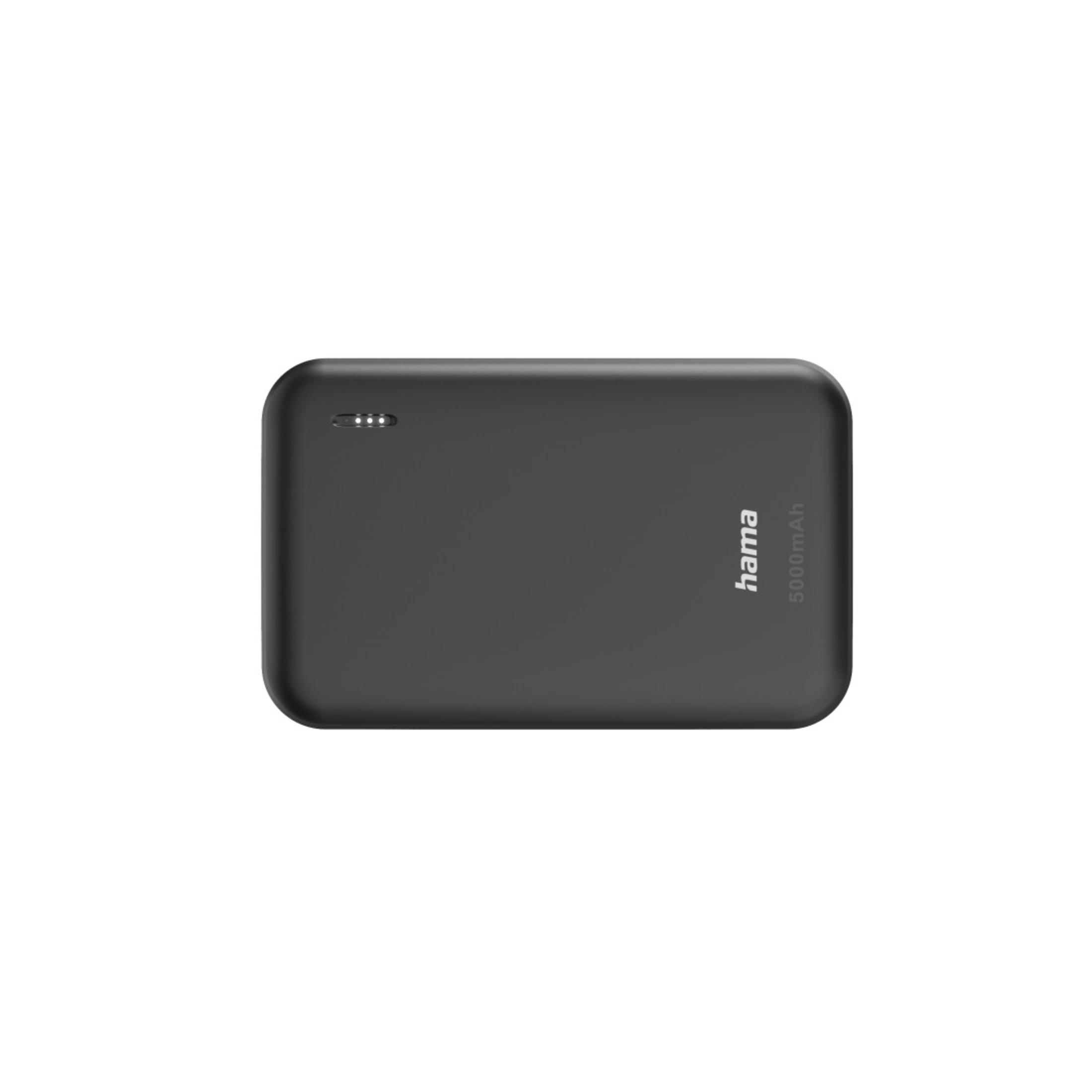 Power bank nero con tre luci e la scritta "hama" sul lato.