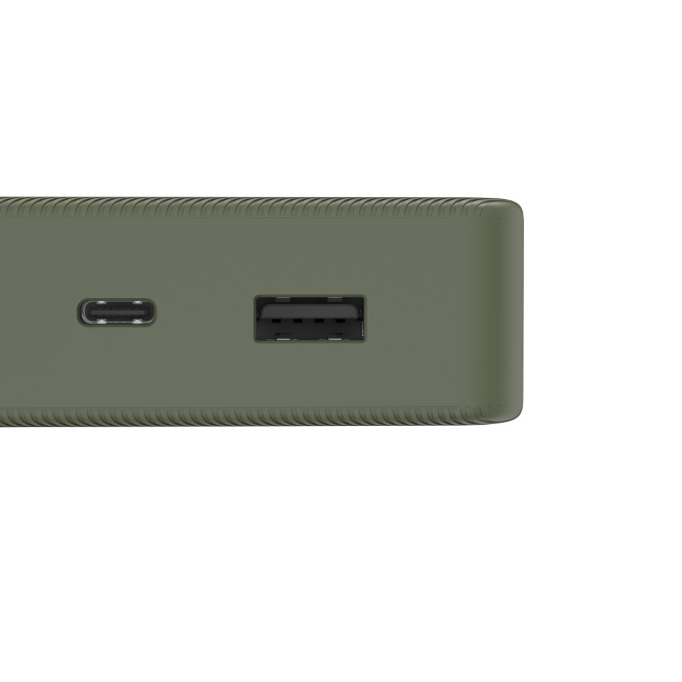 Olivgrünes Gerät mit zwei Anschlüssen: USB und USB-C.