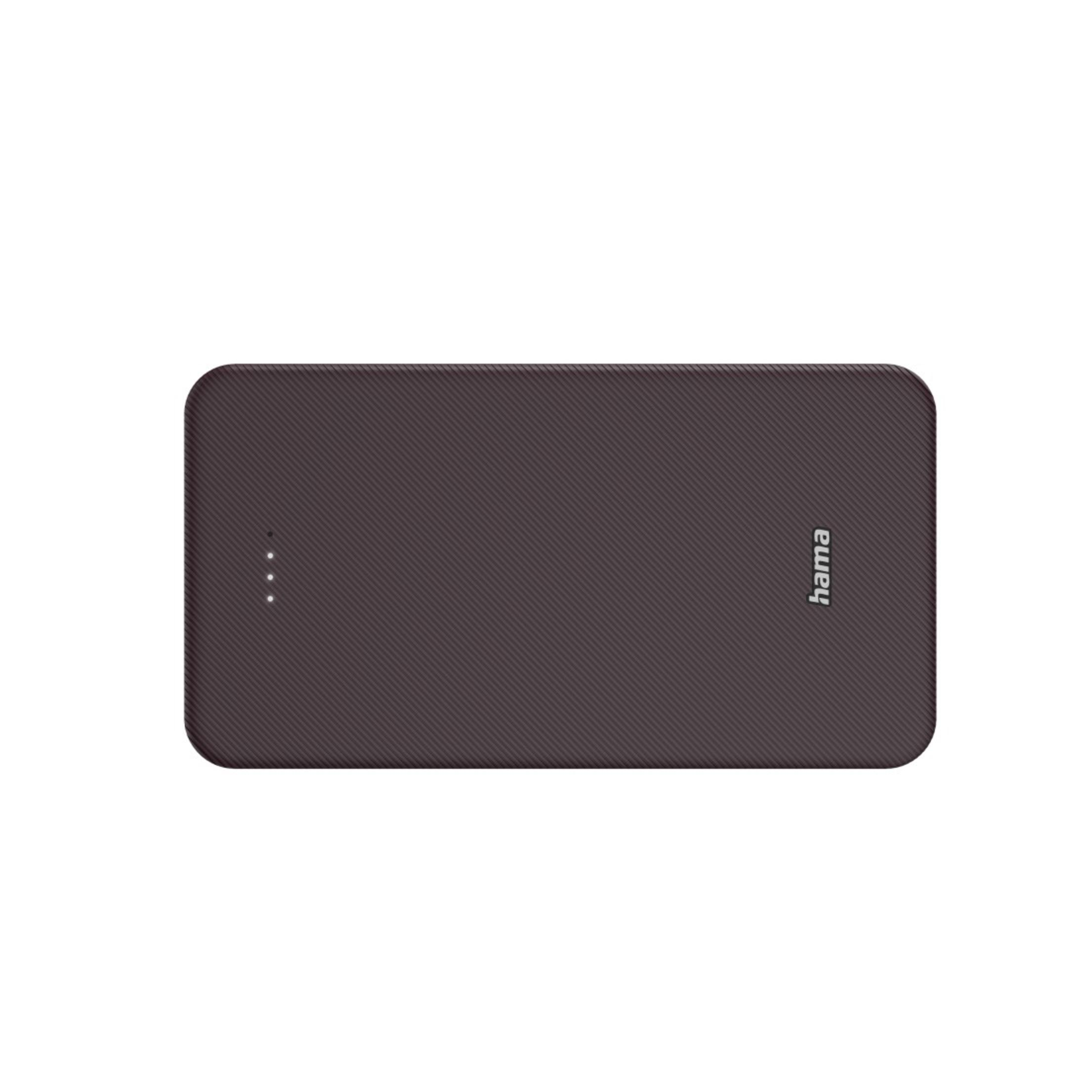 Rechteckige dunkelgraue Powerbank mit strukturierter Oberfläche. Drei weiße Kontrollleuchten sichtbar.