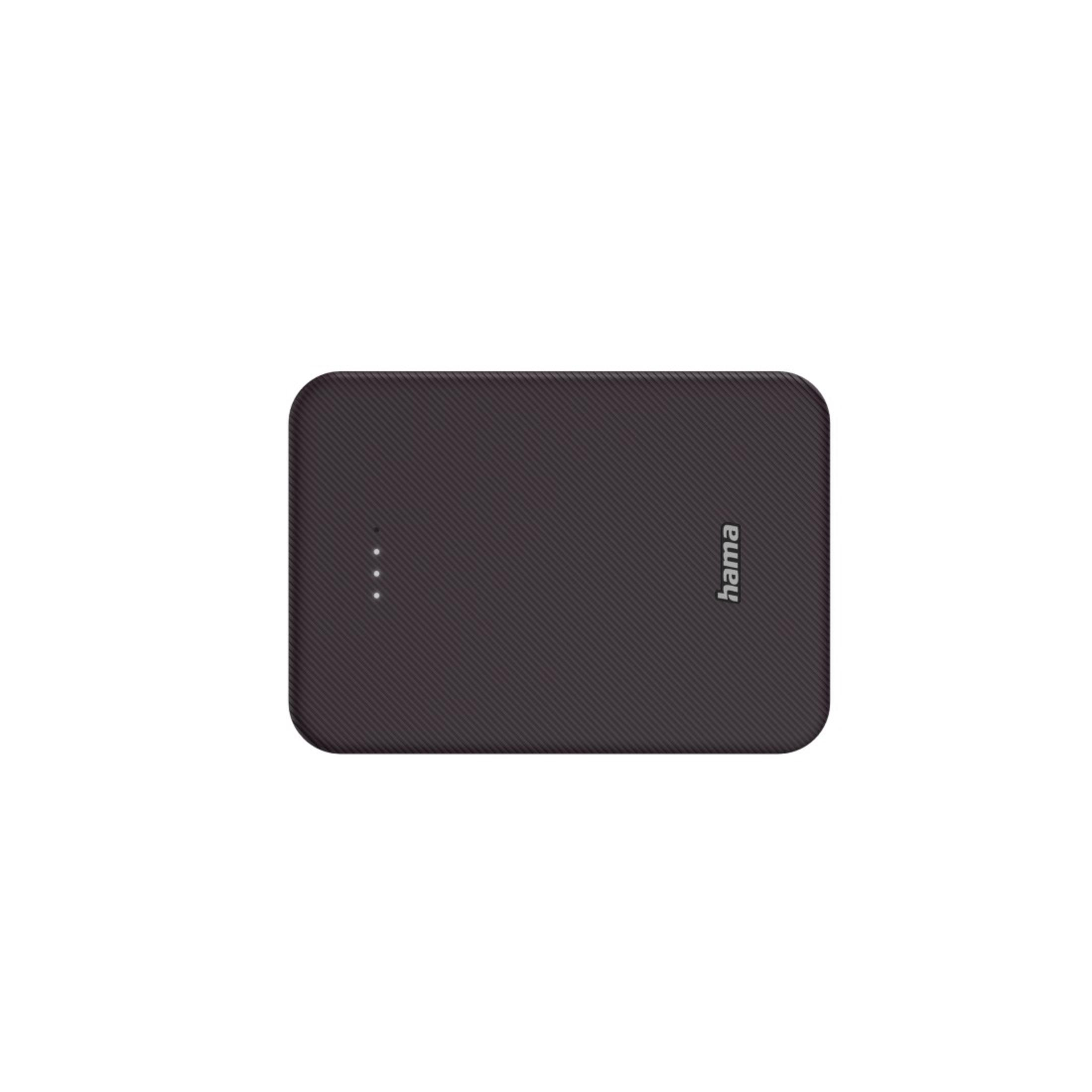 Power bank grigio scuro con quattro spie e il marchio 'hama'.