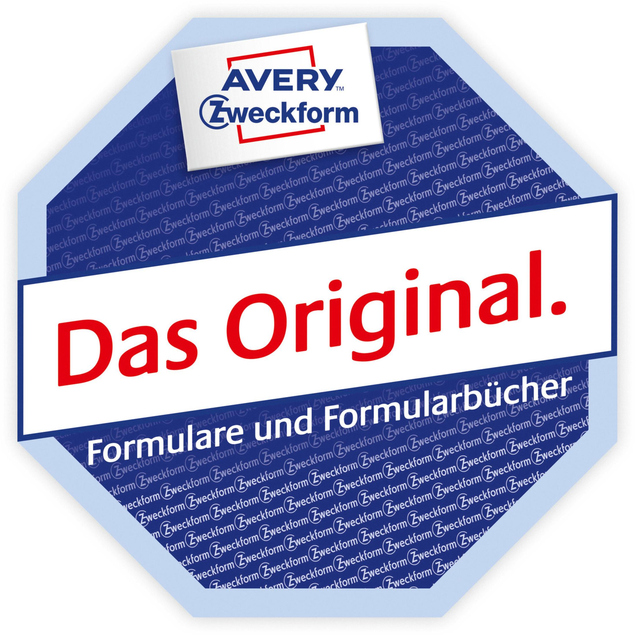 Ein Avery Zweckform-Produkt mit dem Text 'Das Original. Formulare und Formularbücher'.