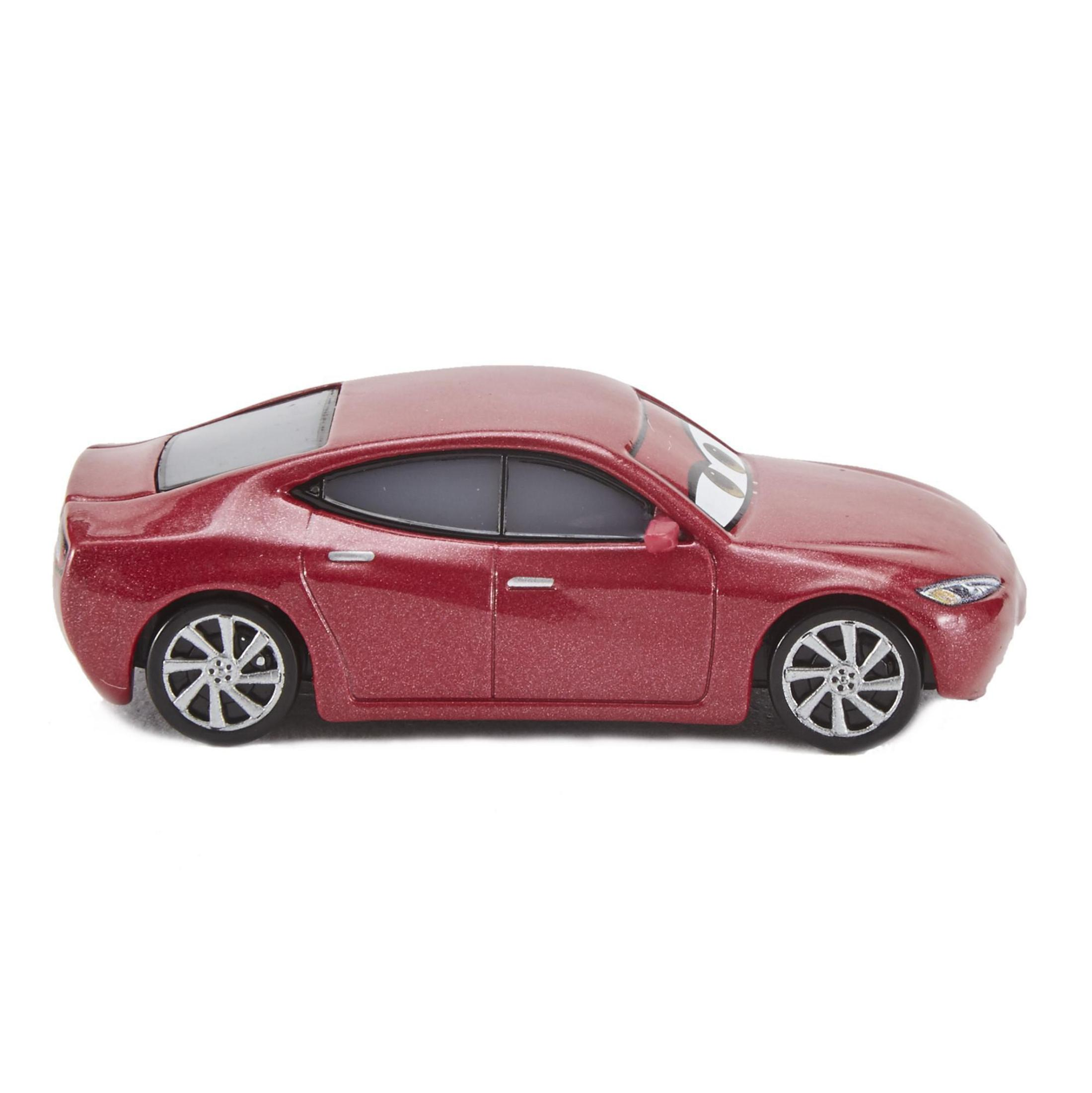 Ein rotes Spielzeugauto mit schlankem Design, isoliert auf weißem Hintergrund.