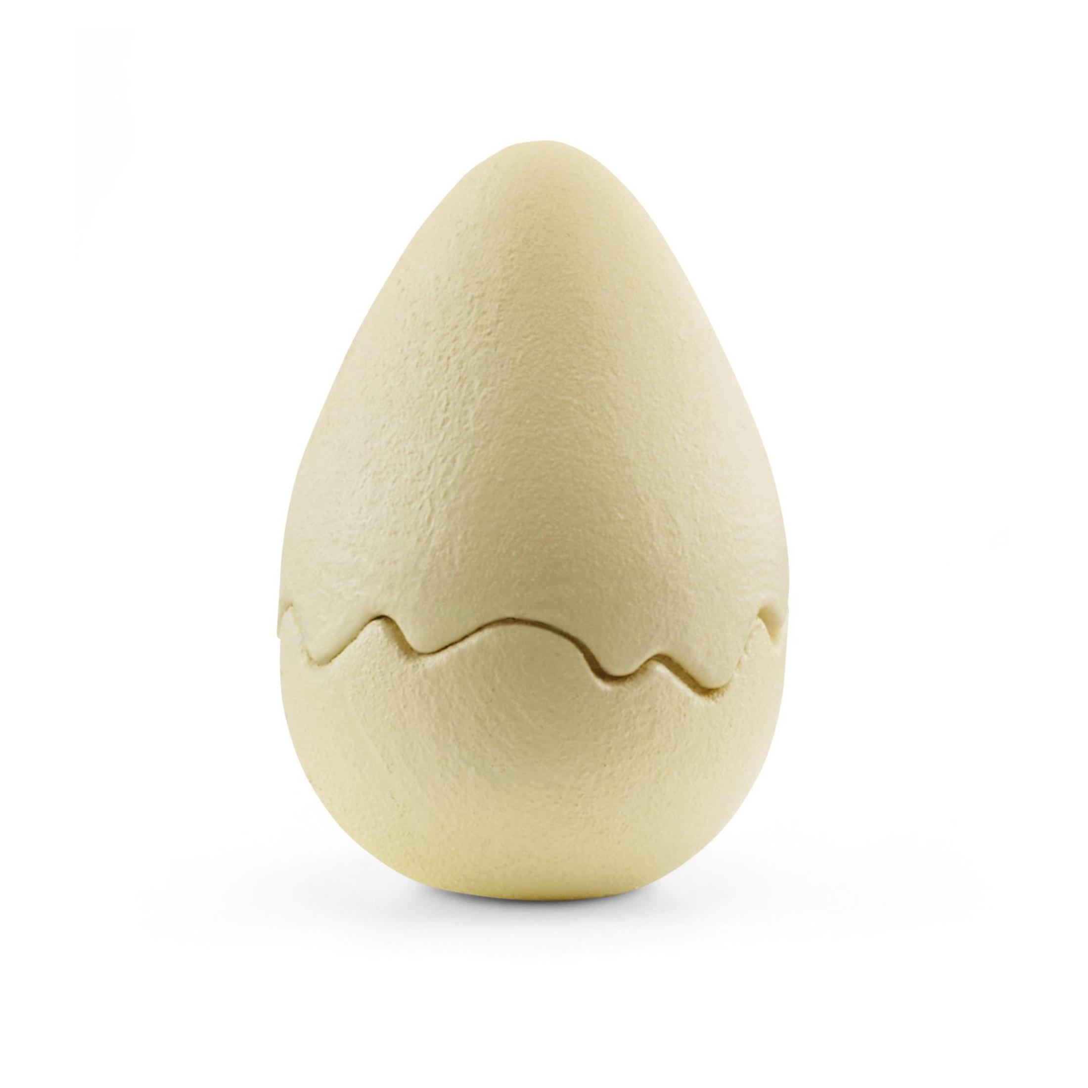 Beżowy pojemnik w kształcie jaja z falistą linią wokół środka.