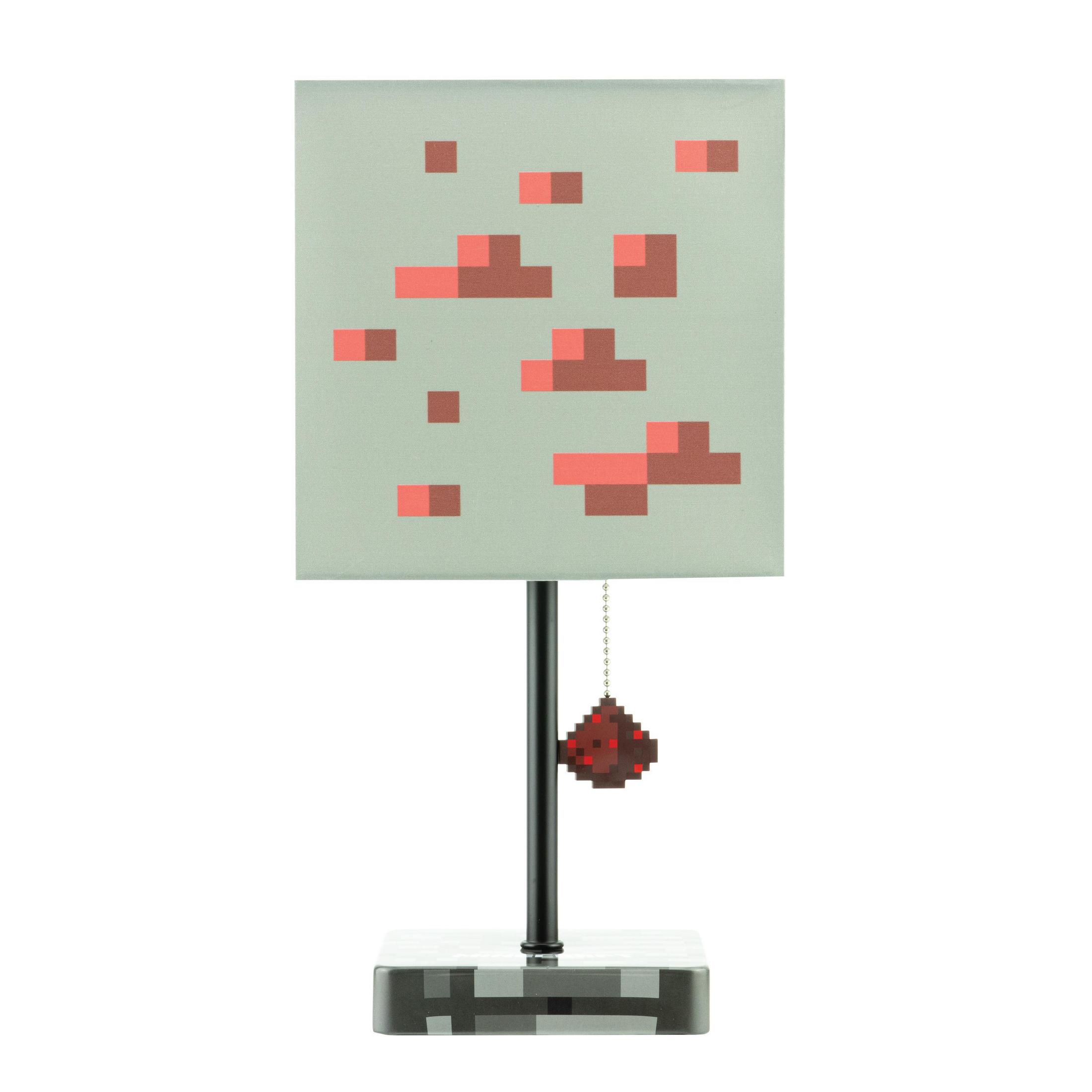 Eine Minecraft-Lampe mit rotem Erz-Design auf dem Schirm.