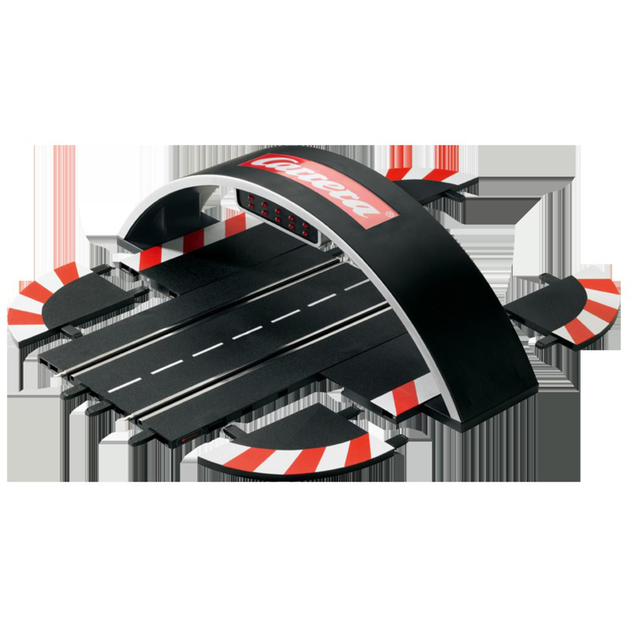 Set pista Carrera bianco e nero con ponte. Il set è su sfondo bianco.