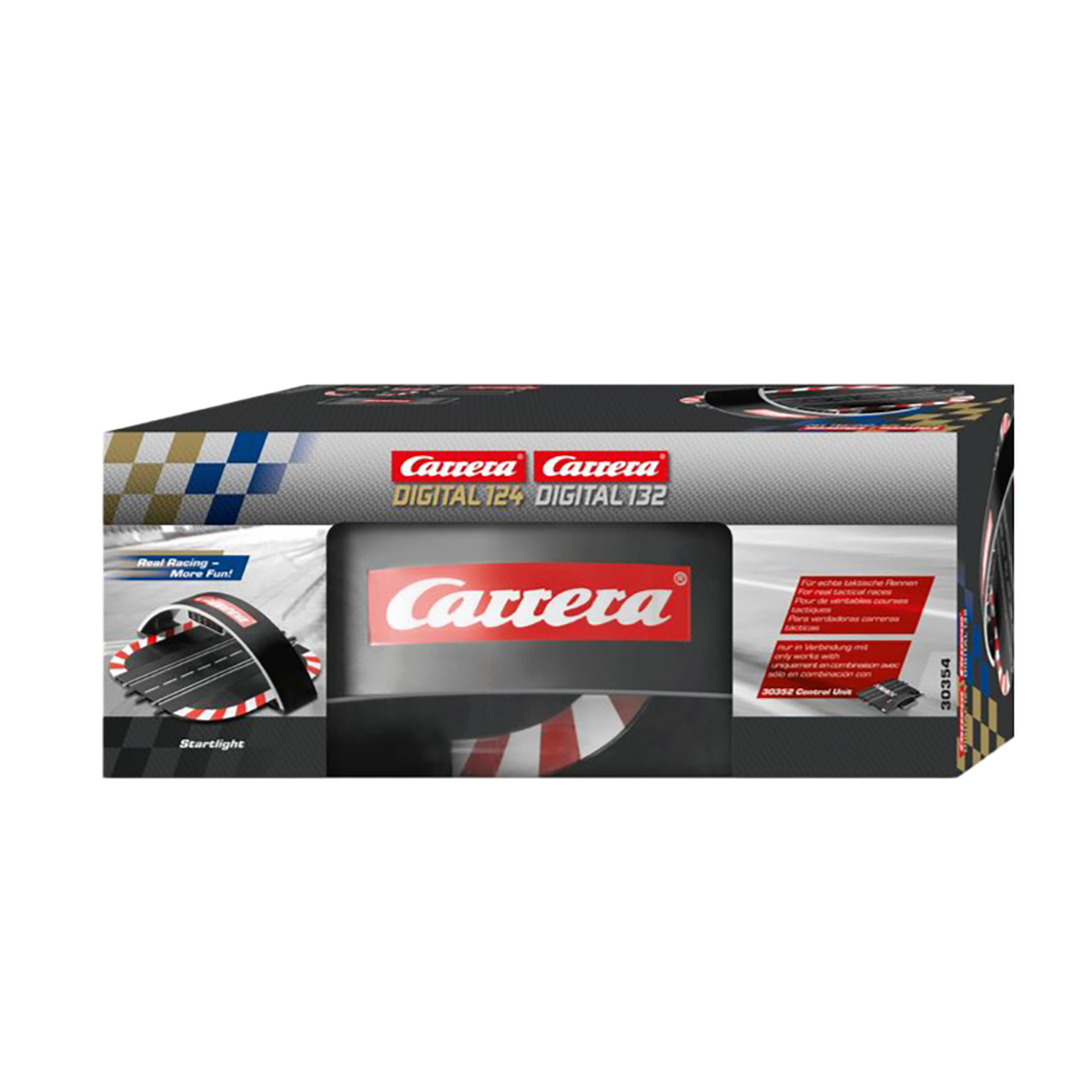 Scatola del circuito Carrera Digital 124/132 con immagini della pista e delle auto.