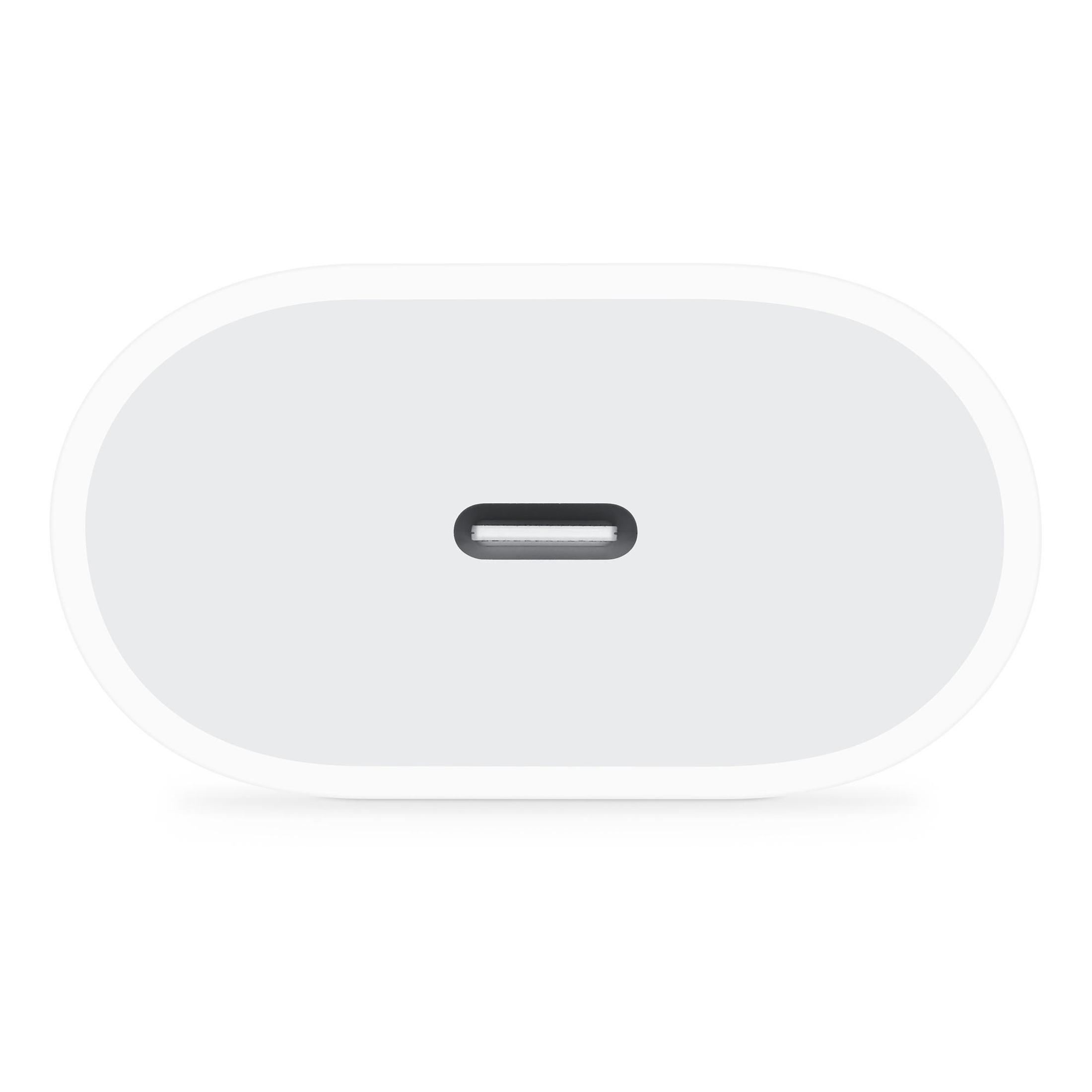 Biała ładowarka USB-C z jednym, centralnym portem na białym tle.