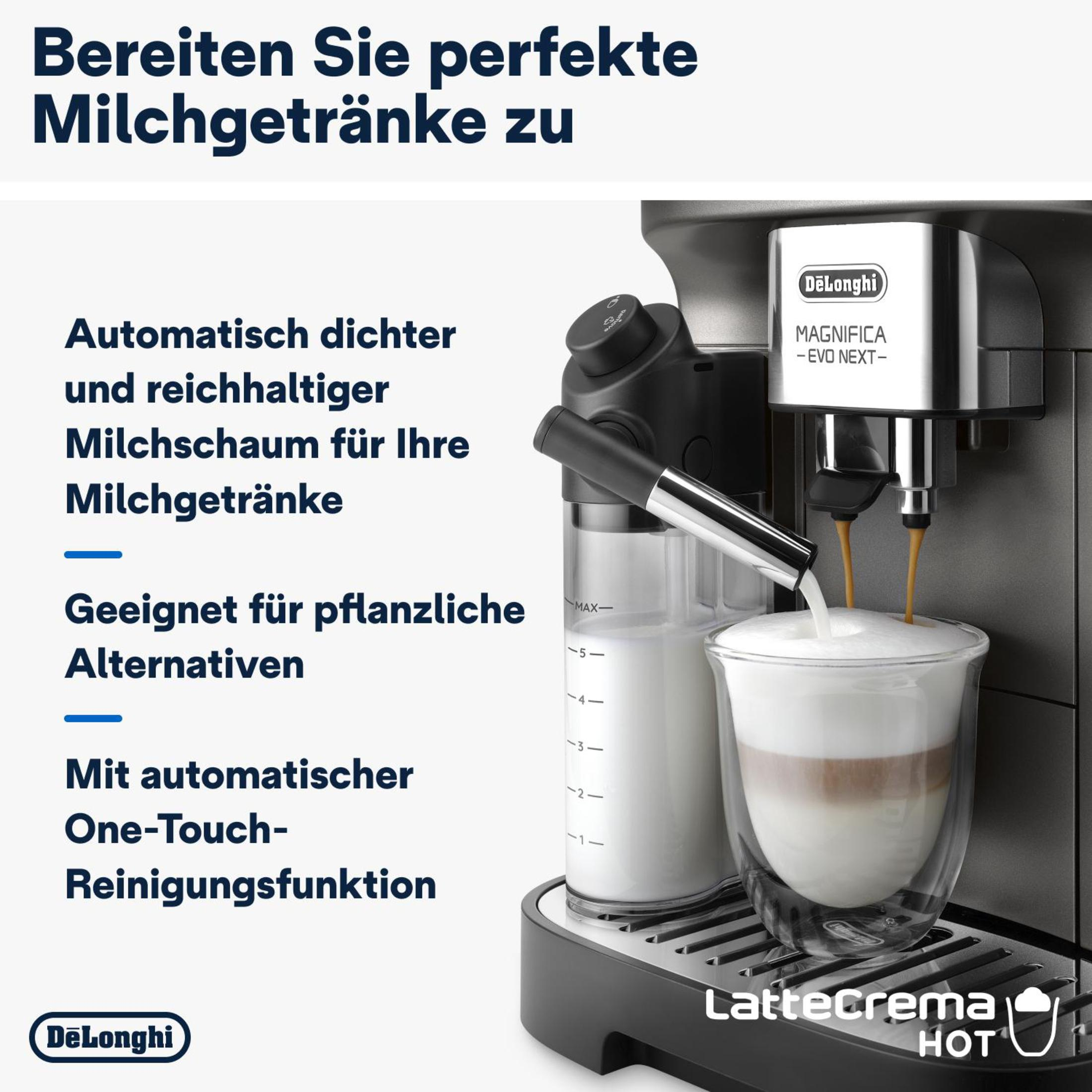 Macchina da caffè con testo sulla preparazione di bevande al latte.