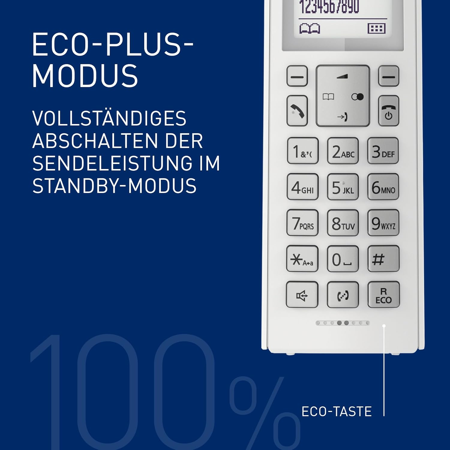 Un telefono bianco con tastiera e display, con testo e numeri.