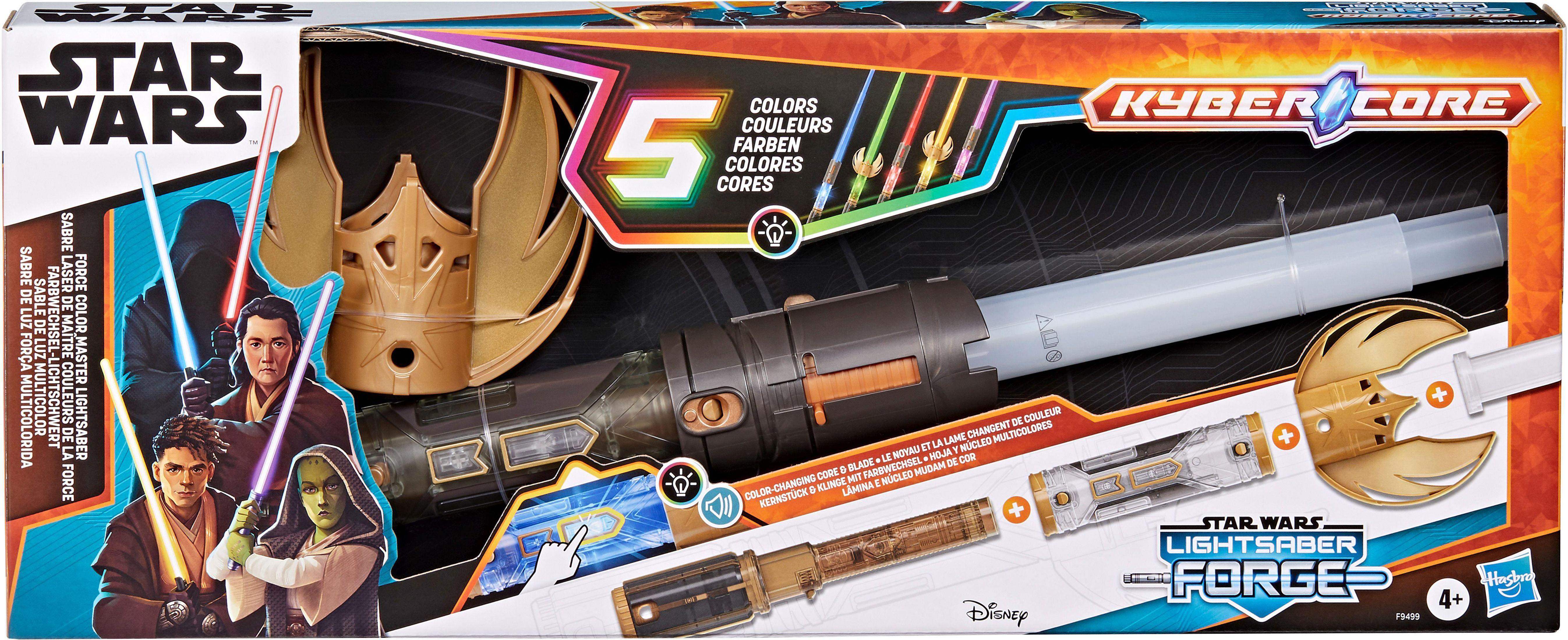 Pudełko ze Star Wars Lightsaber. Zawiera postacie, elementy miecza świetlnego i tekst w wielu językach.