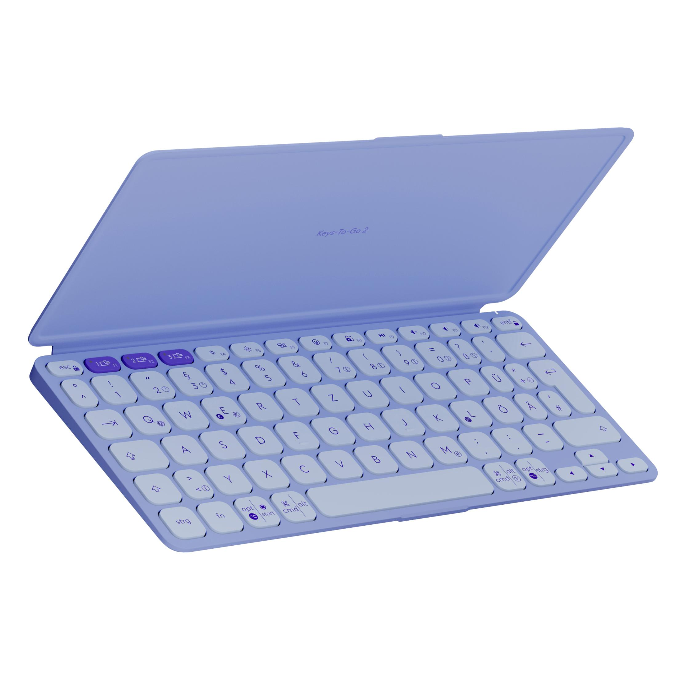 Eine lila Tastatur mit lila Abdeckung.