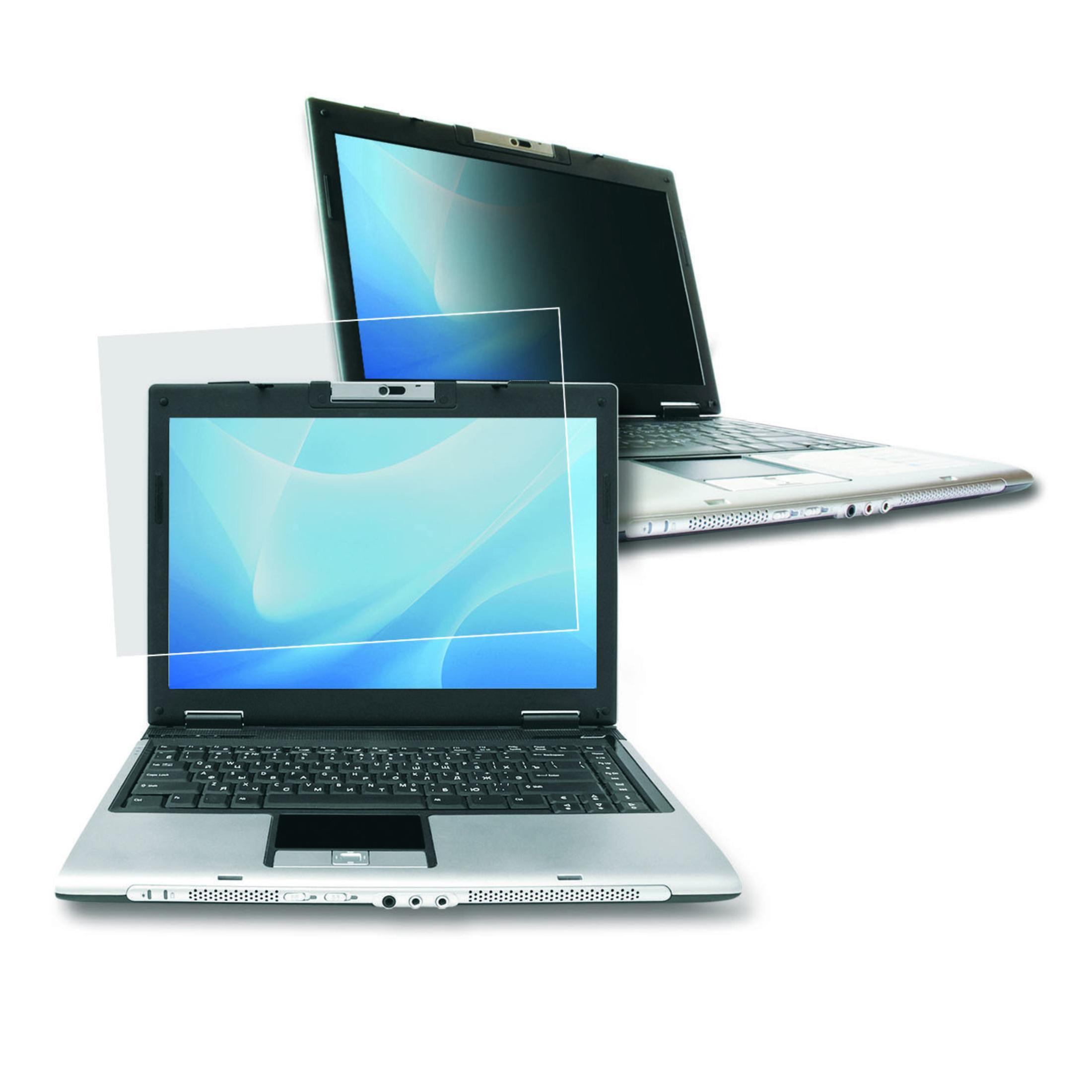 Zwei Laptops: eines offen mit Displayschutz, das andere geschlossen. Beide silbern und schwarz.