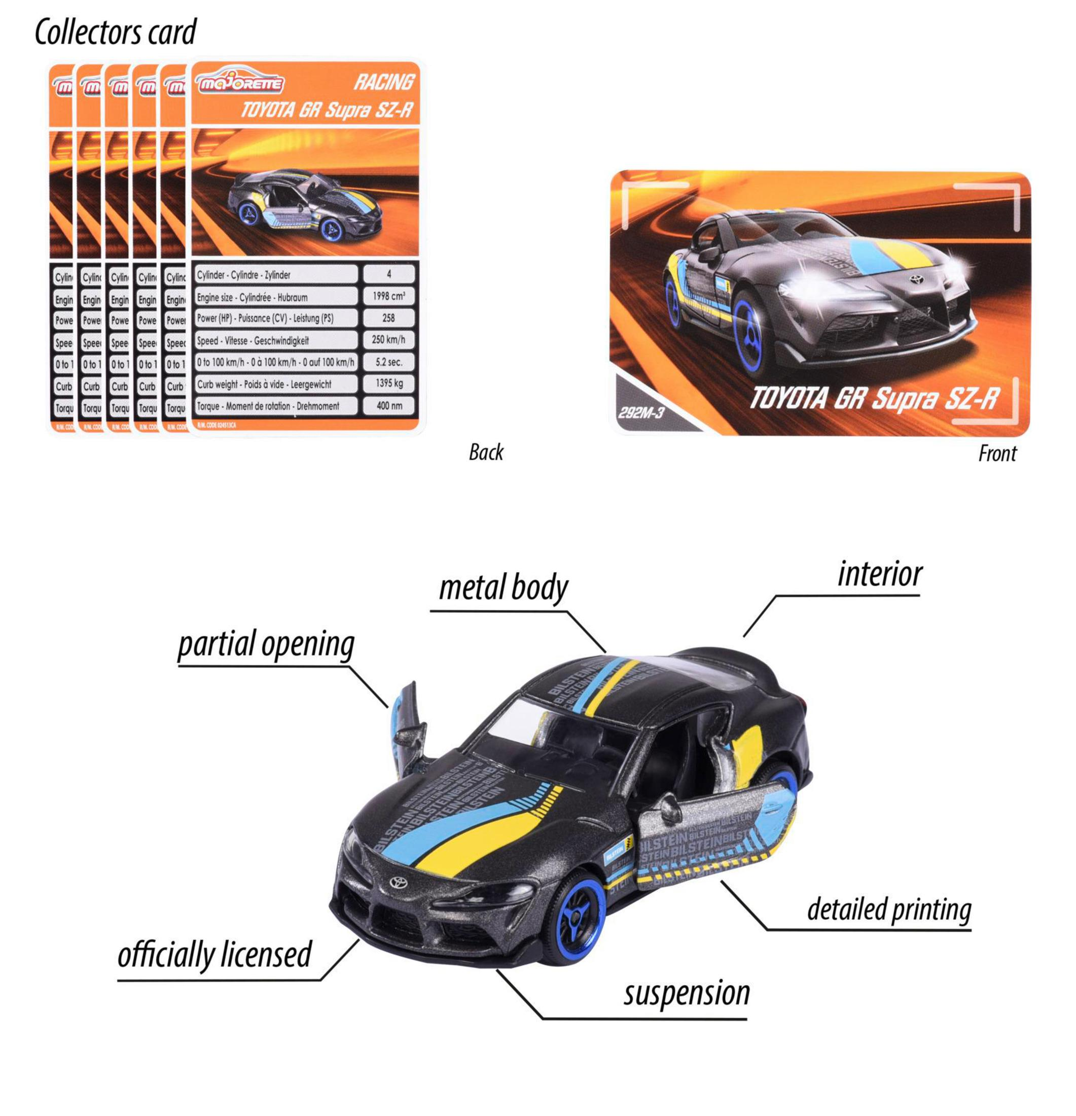 Spielzeugautomodell, Toyota GR Supra SZ-R, in einer Box. Mit Sammlerkarten.