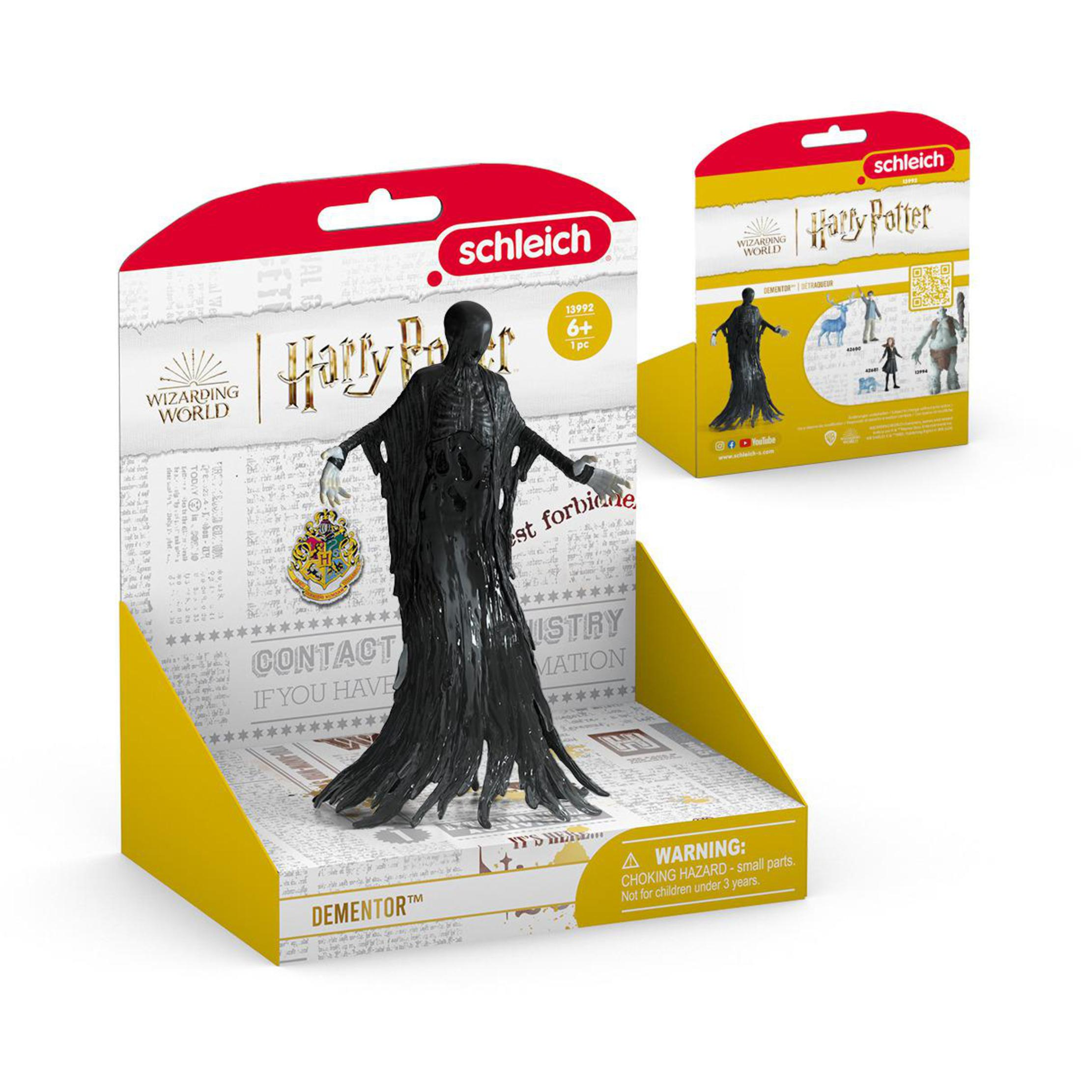 Figura del Dissennatore in confezione, etichetta “Harry Potter” e testo di avvertimento.