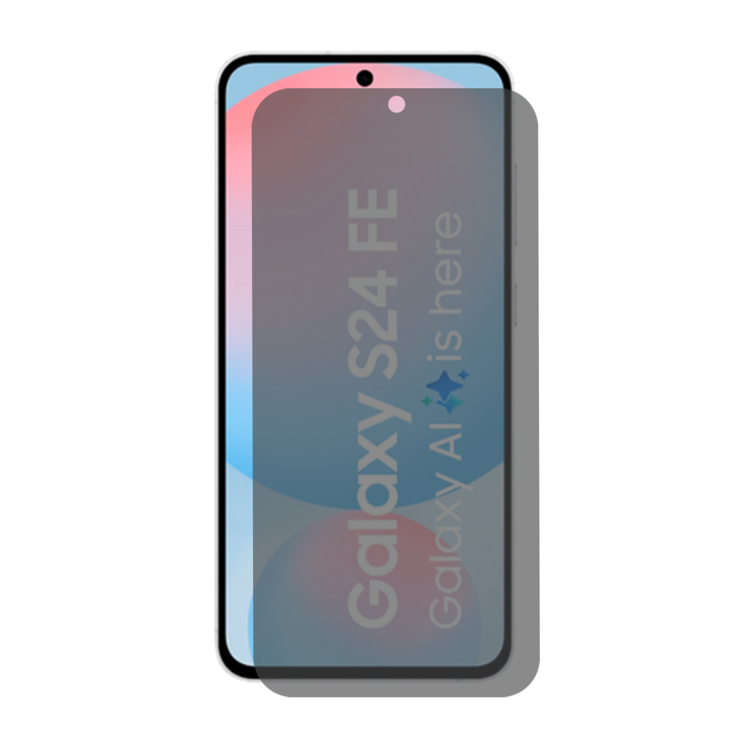 Un protecteur d'écran pour un téléphone. Il contient les mots Galaxy S24 FE et Galaxy AI is here.