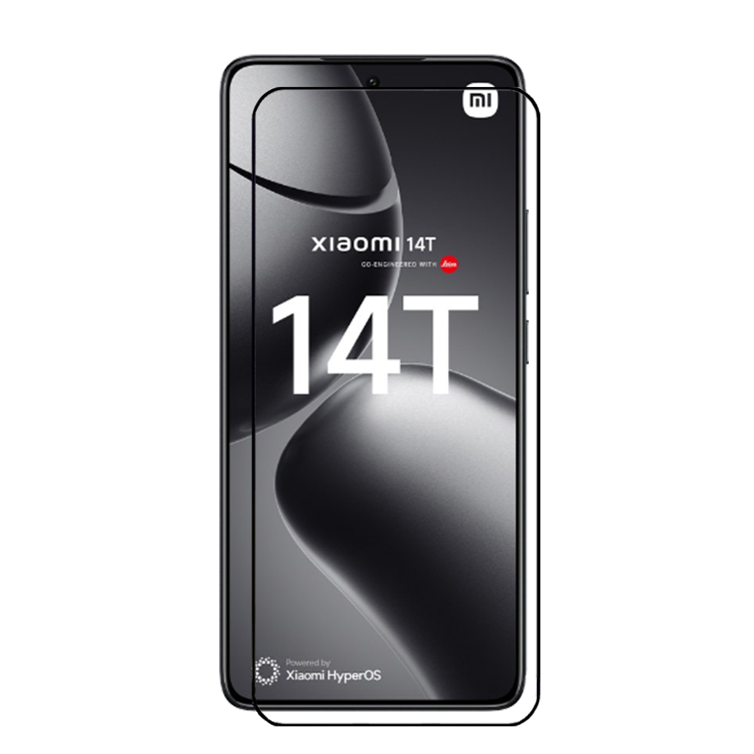 Protecteur d'écran avec écran de téléphone. Texte : 'Xiaomi 14T'. Protecteur transparent visible.