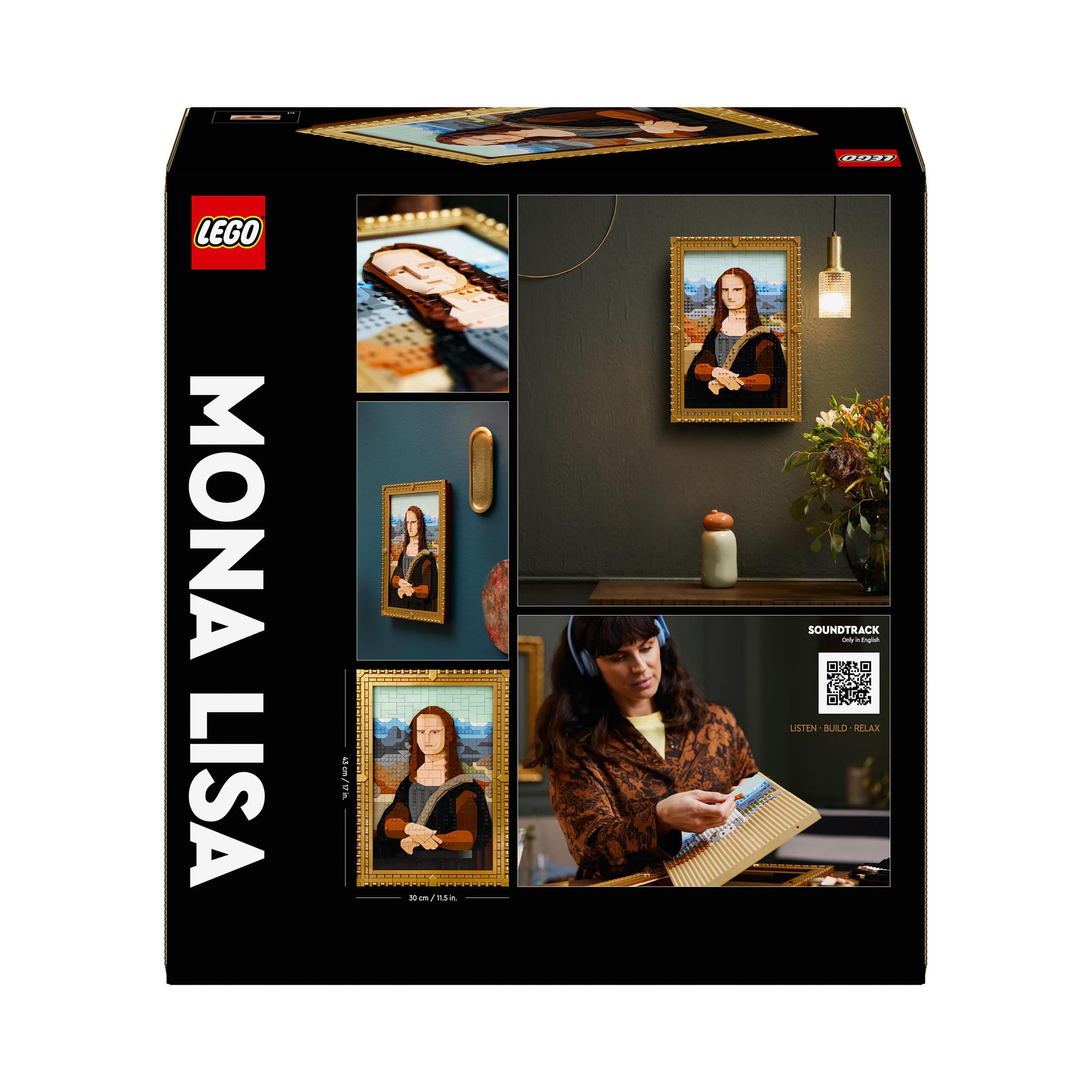 Pudełko Lego ze zdjęciami Mona Lisy i różnymi ustawieniami wyświetlania.