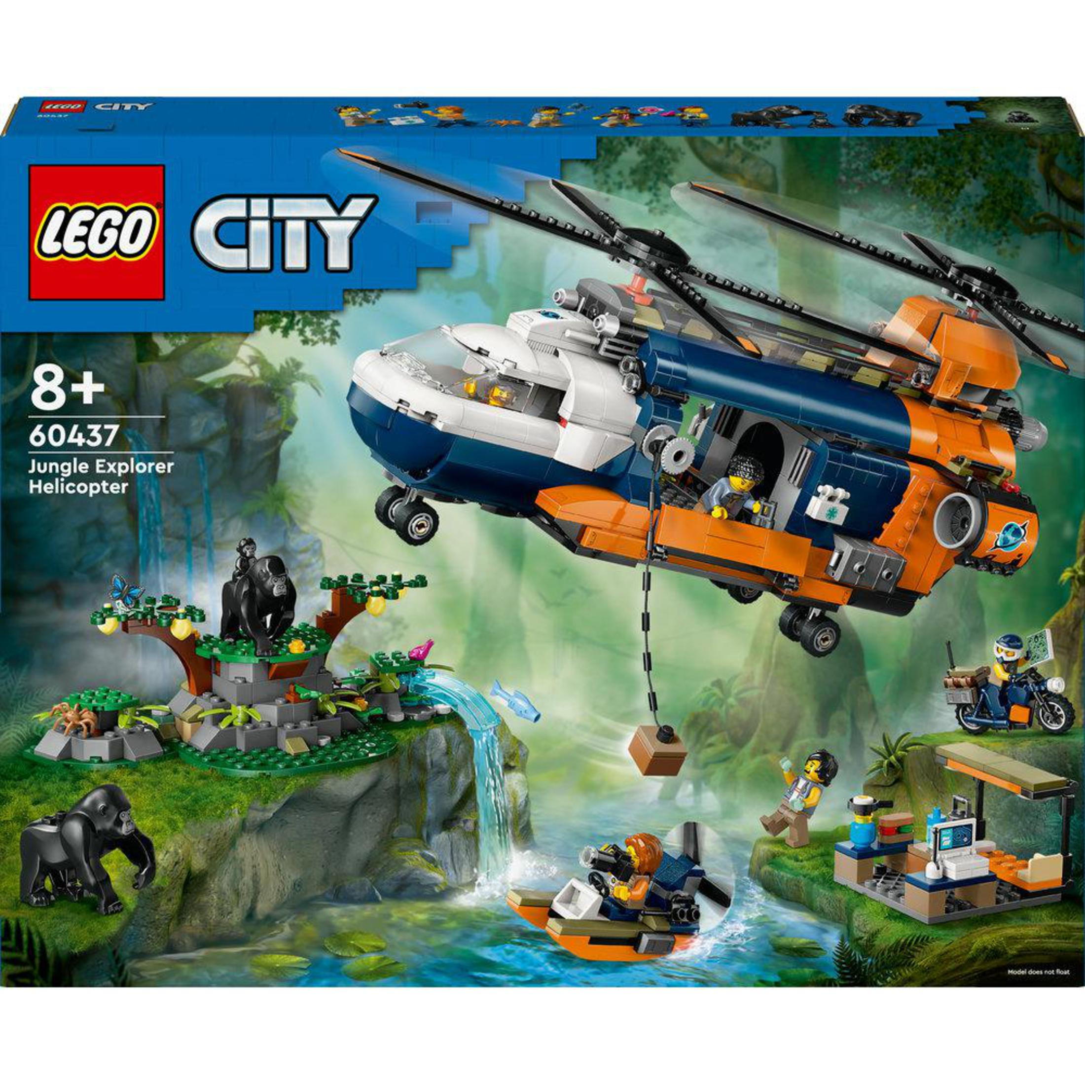 Pudełko zestawu LEGO City Jungle Explorer Helicopter z helikopterem i sceną dżungli.