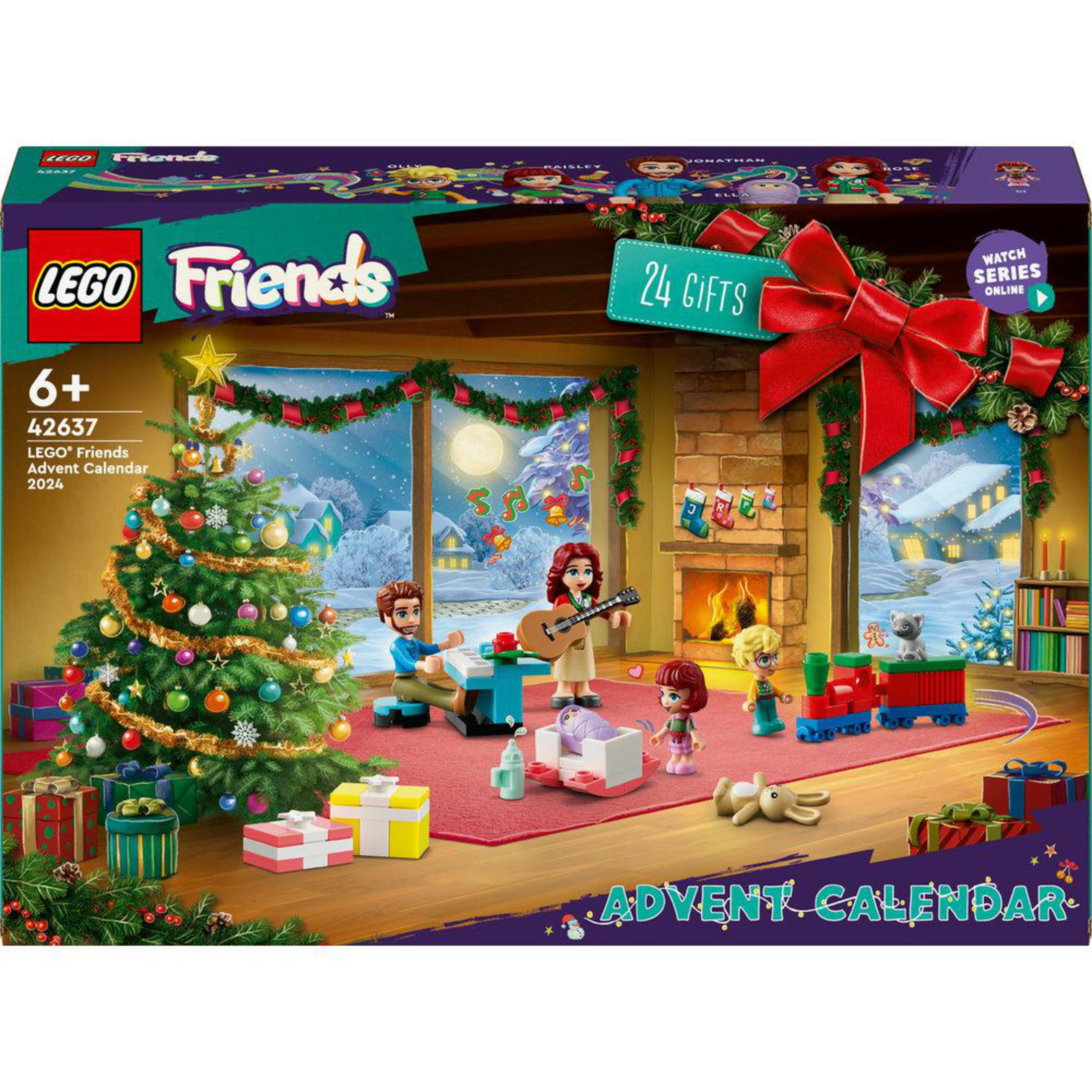 Caja del Calendario de Adviento Lego Friends 2024, ilustración de escena navideña.