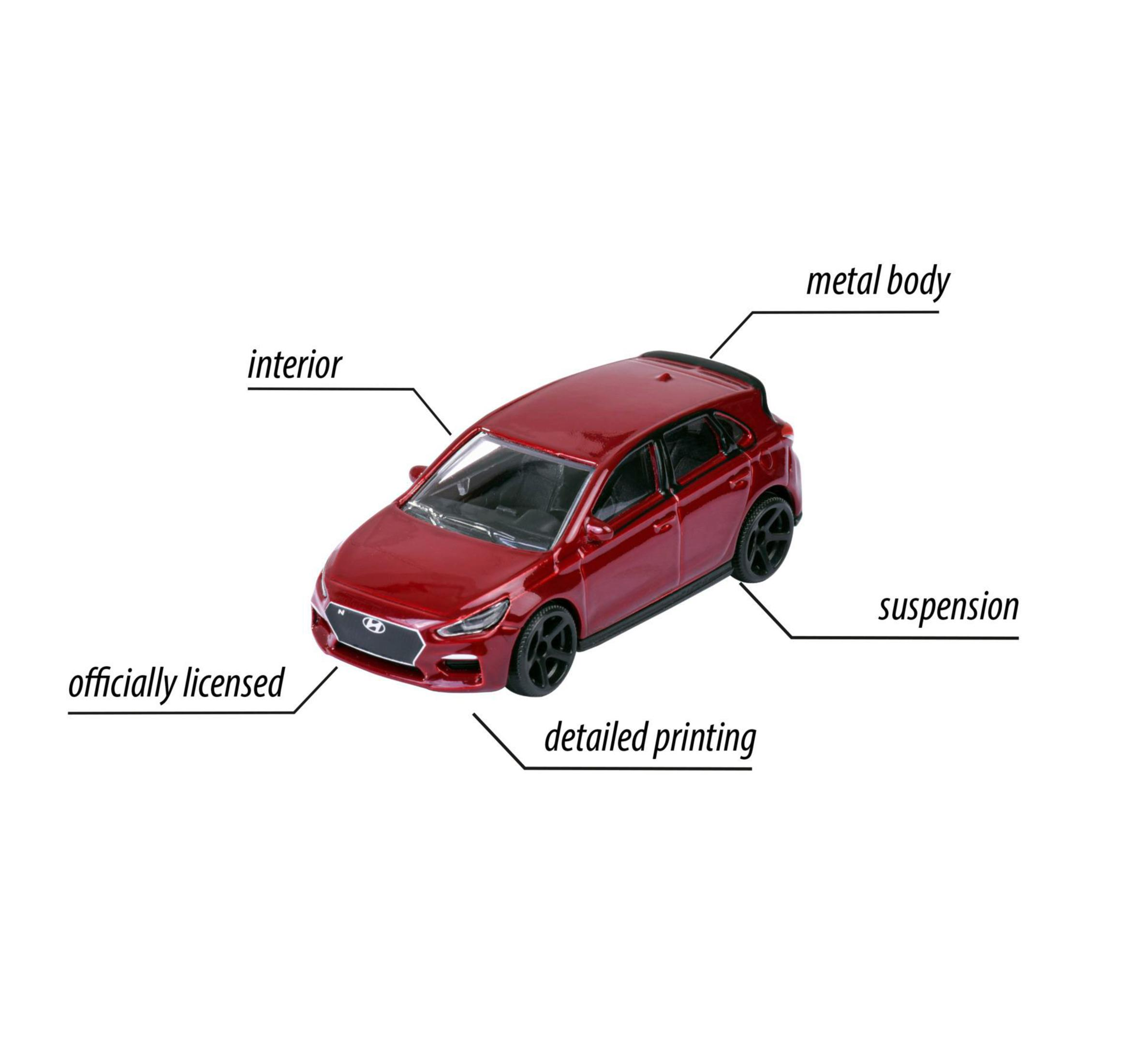 Ein rotes Spielzeugauto mit Etiketten, die auf verschiedene Teile zeigen, auf weißem Hintergrund.