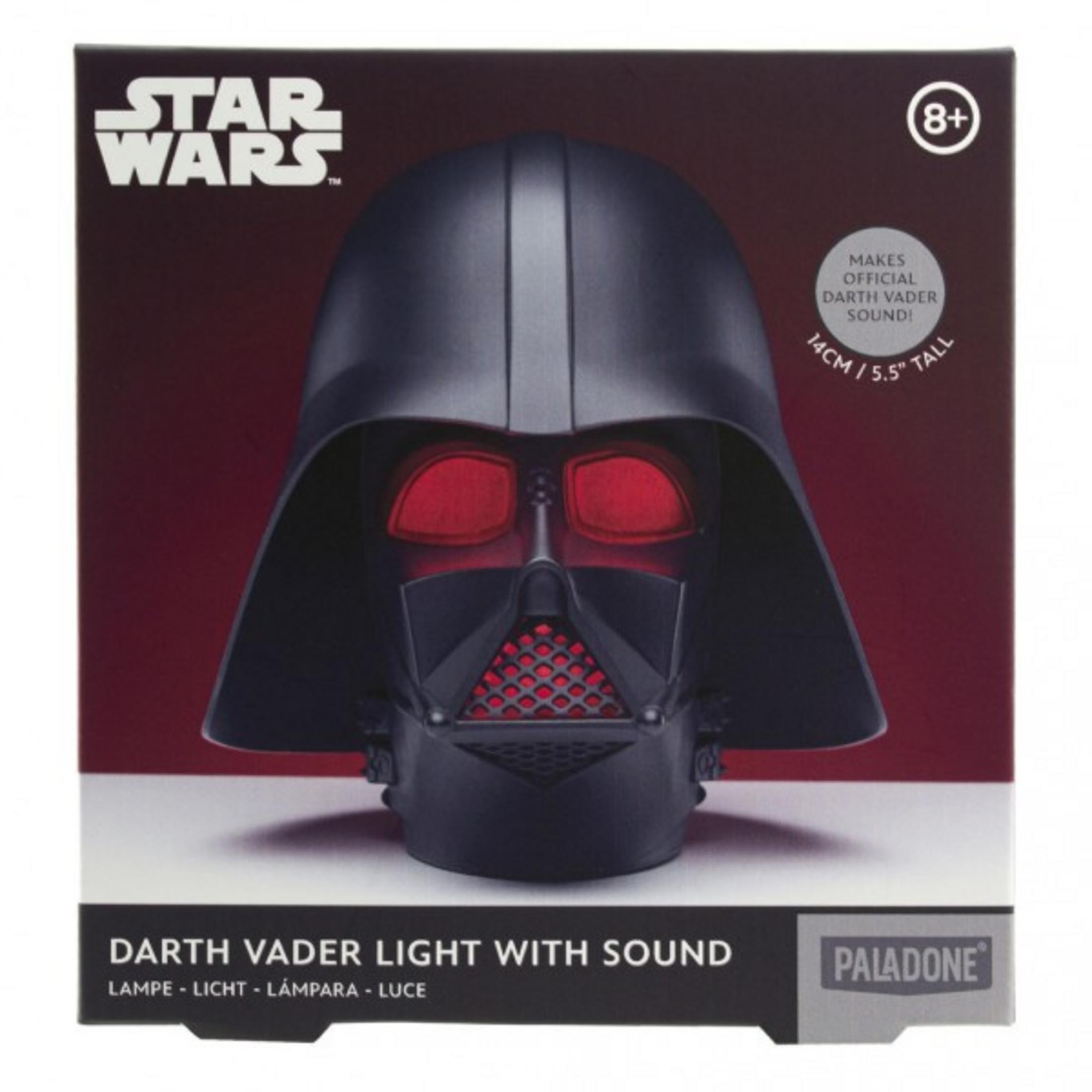 Światło Darth Vadera z dźwiękiem w pudełku. Widoczne czerwone oczy.