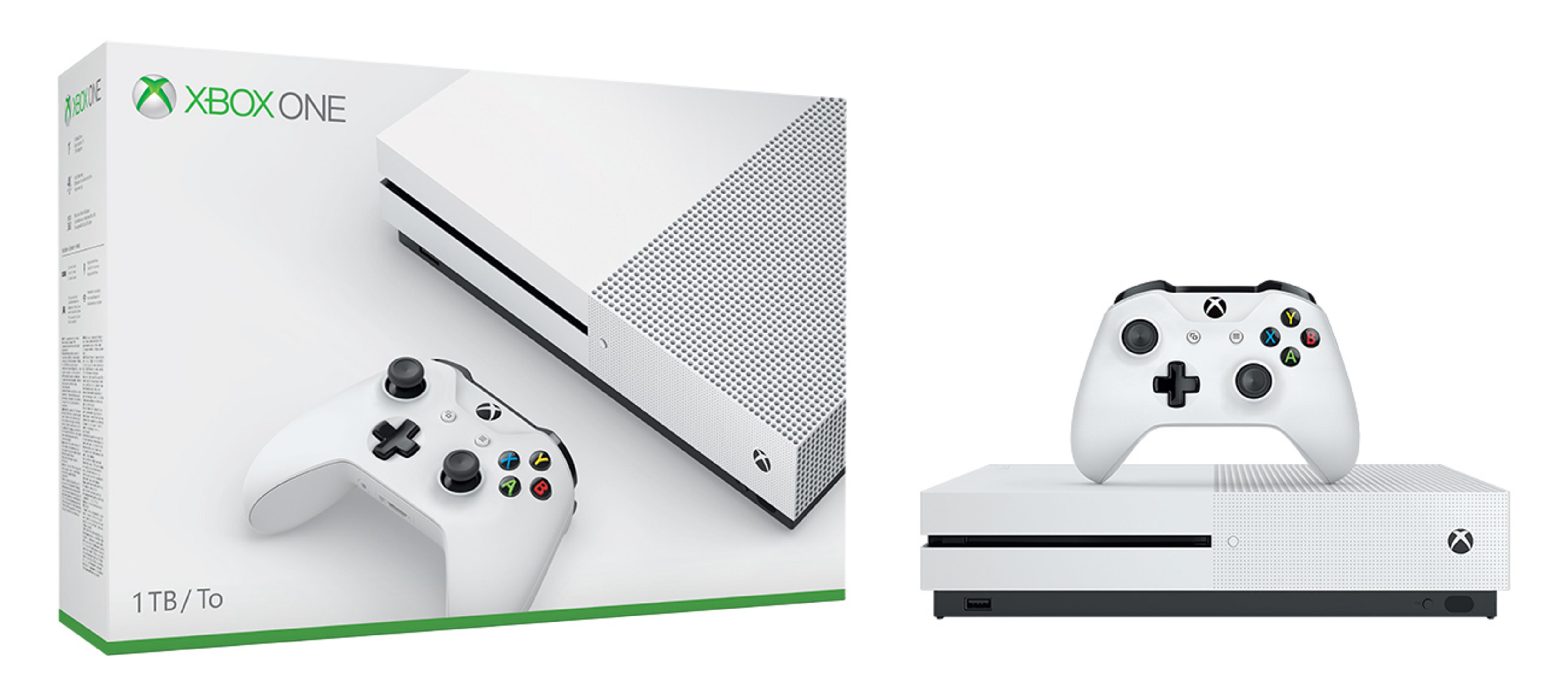 Zwei Bilder: eine weiße Xbox One Konsole und Controller und ein Controller auf der Konsole.