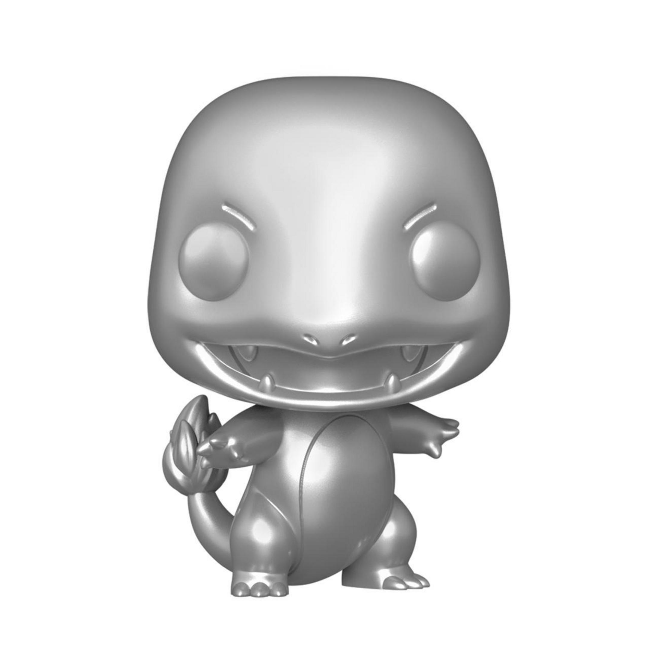 Silberne Charmander-Figur, ein Pokémon-Charakter, mit freundlichem Gesichtsausdruck und Schwanz.