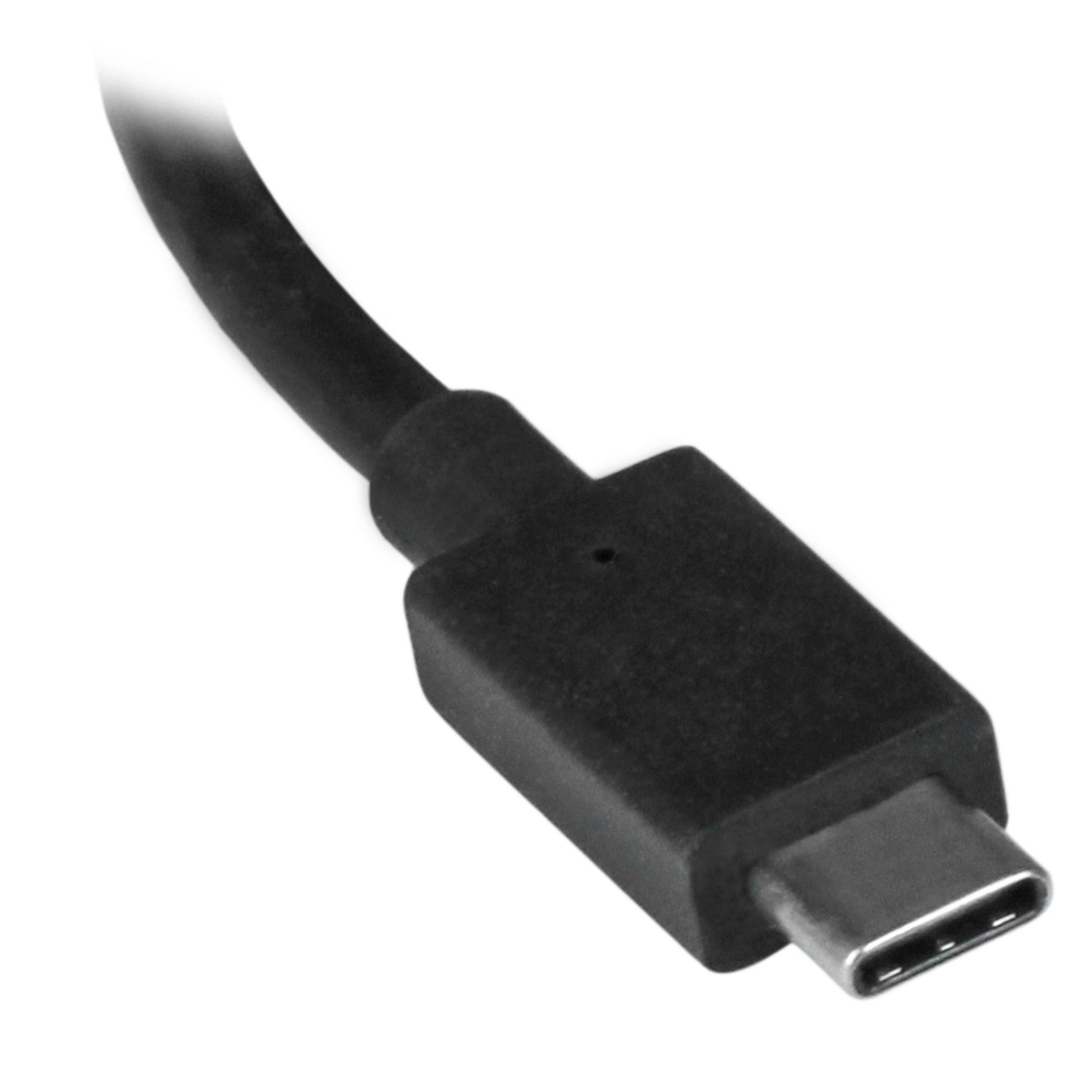Un primo piano di un cavo USB-C nero e del suo connettore.