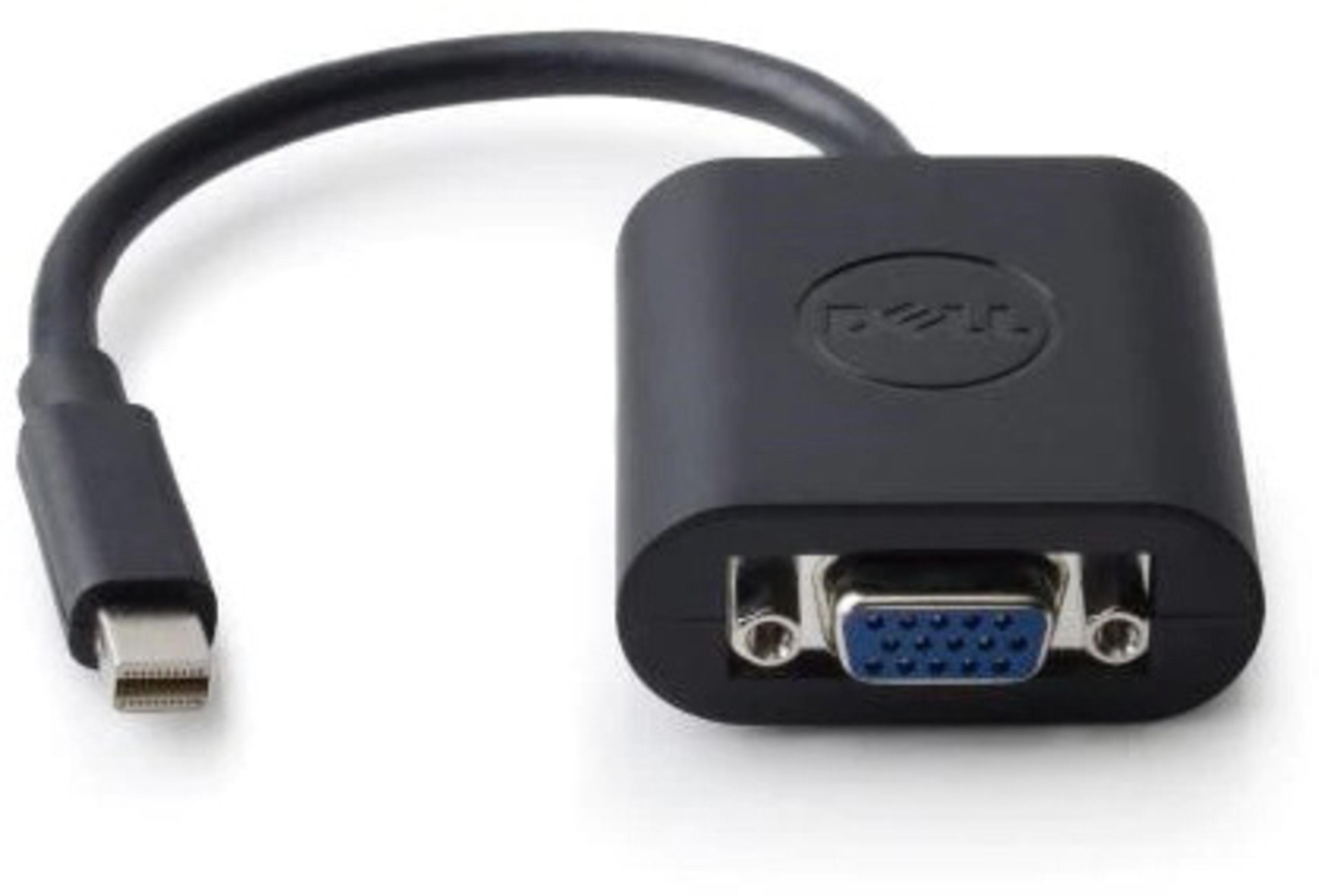 Adattatore Dell nero con una porta VGA su un'estremità e una mini porta display sull'altra.