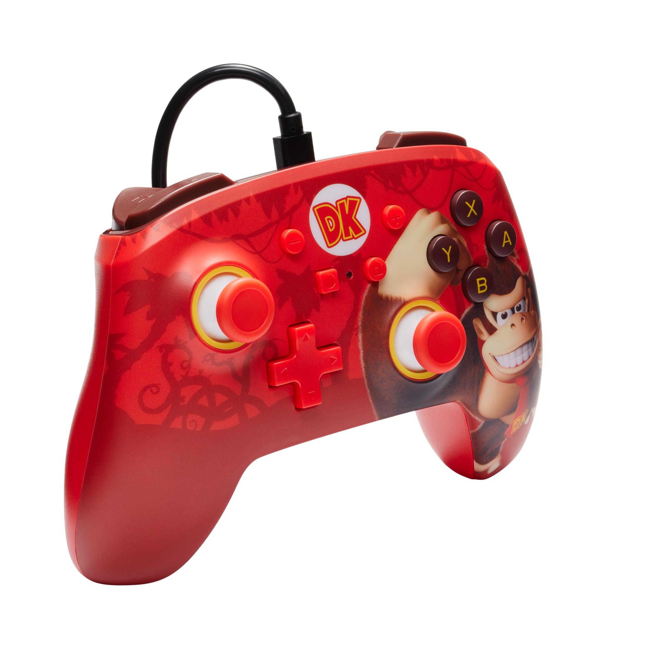 Ein roter Donkey Kong Nintendo-Controller mit Donkey Kong-Grafik, auf Weiß.