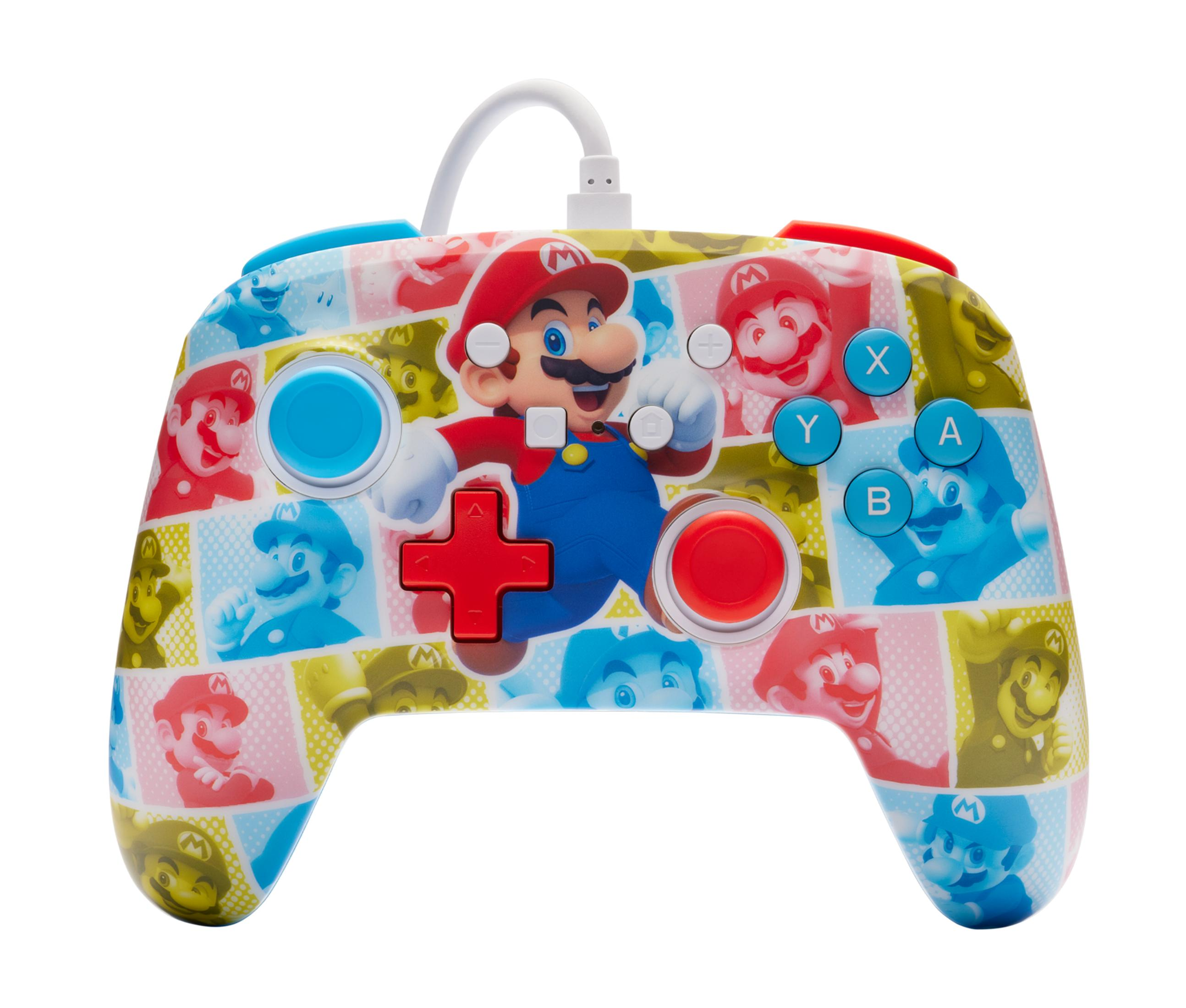 Kontroler Nintendo Switch z motywem Mario. Kontroler ma na sobie wizerunek Mario.