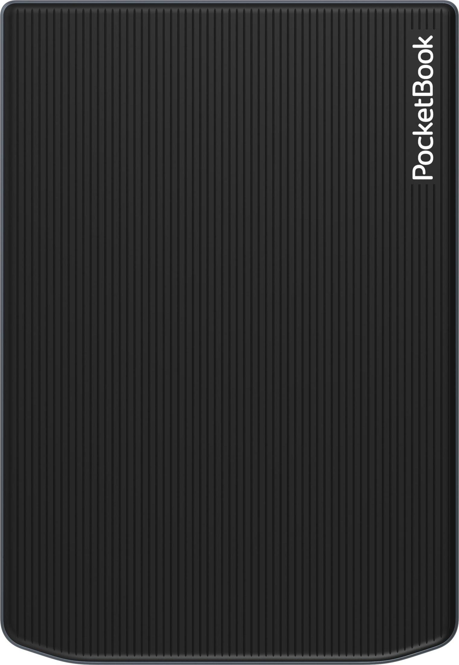 Un e-reader PocketBook nero con una cover a coste.