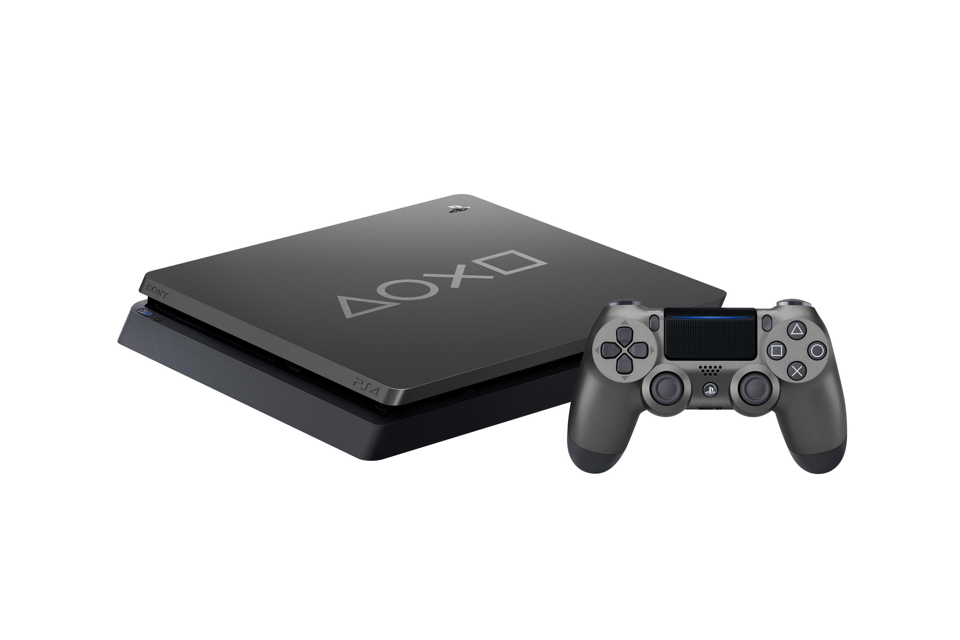 Eine schwarze Sony Playstation 4 Konsole mit passendem Controller.