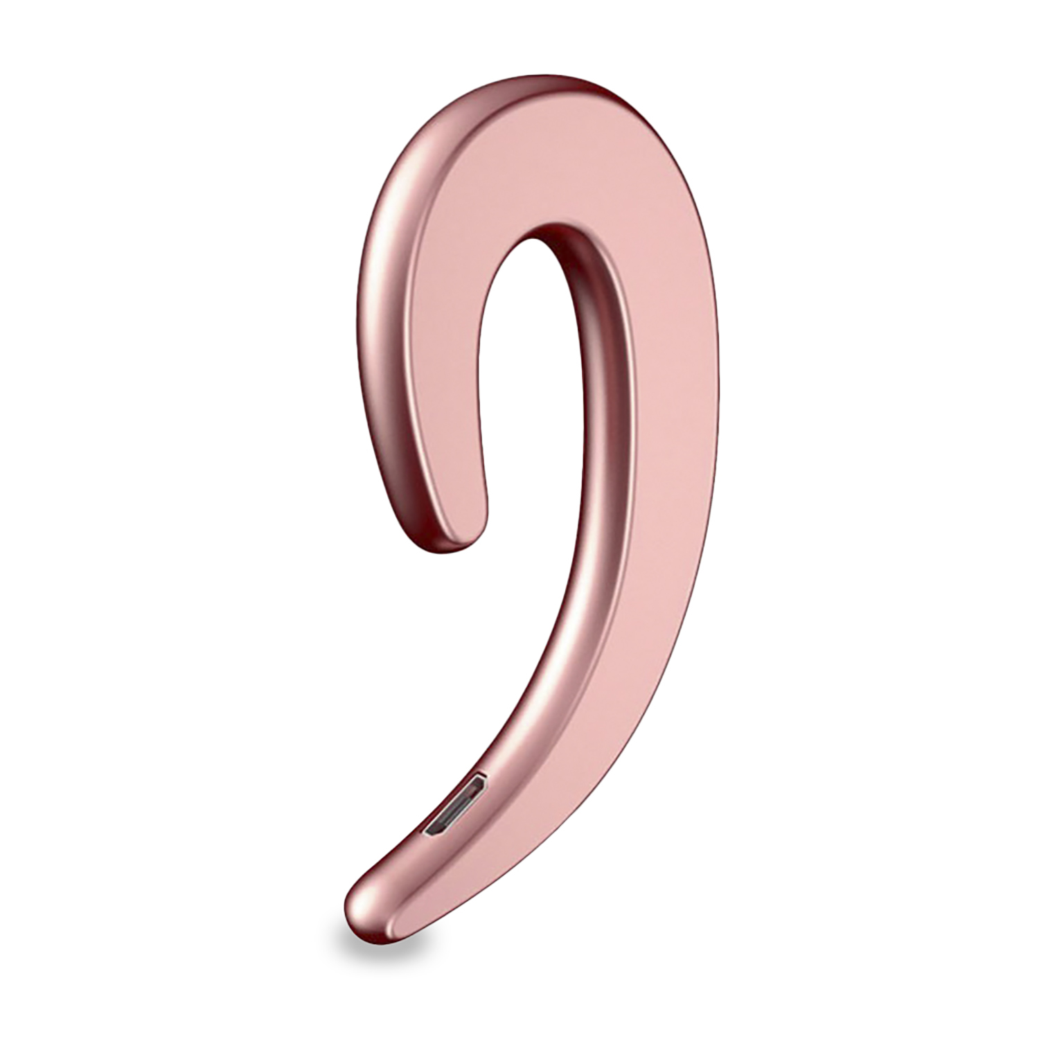 Auricolare oro rosa a forma di gancio curvo, isolato su sfondo bianco.