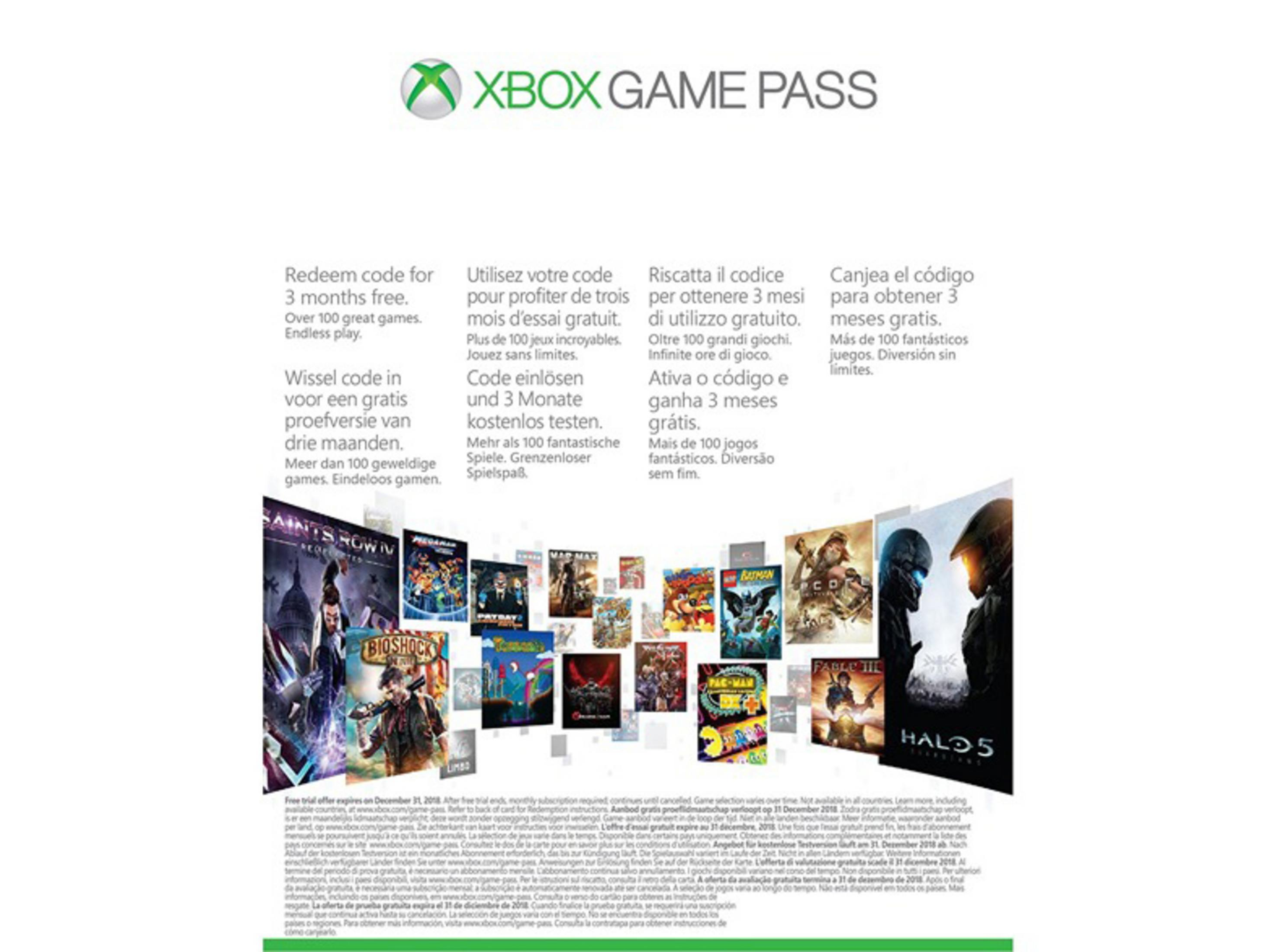 Xbox Game Pass-Anzeige mit Spiel-Covern. Text: Code einlösen, plus 100 Spiele. Verschiedene Spieltitel.