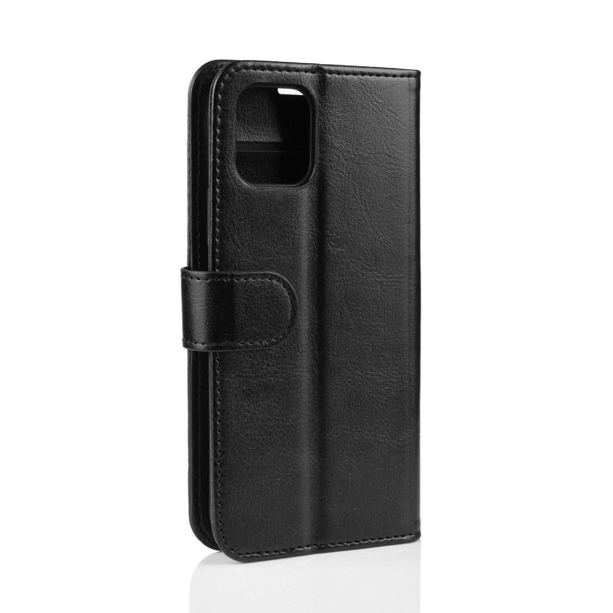 Coque de téléphone noire, fermée. Fond : blanc.